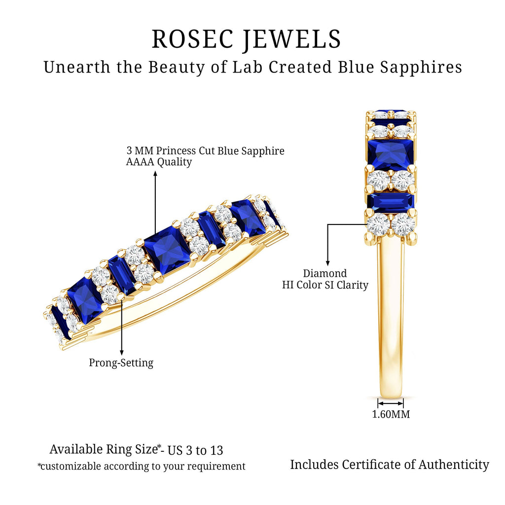 Certified Lab Grown Blue Sapphire Half Eternity Wedding Band with Diamond
