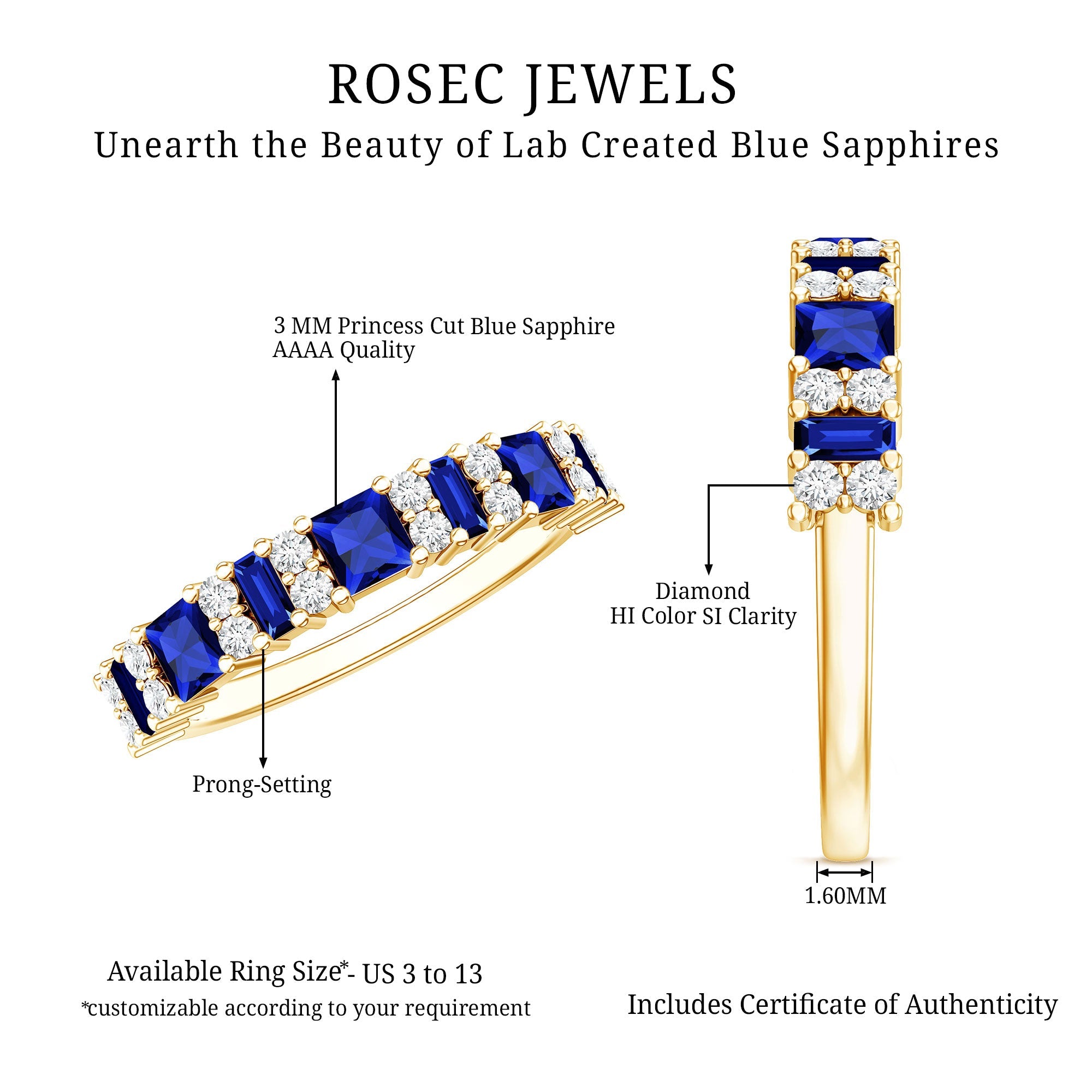 Certified Lab Grown Blue Sapphire Half Eternity Wedding Band with Diamond