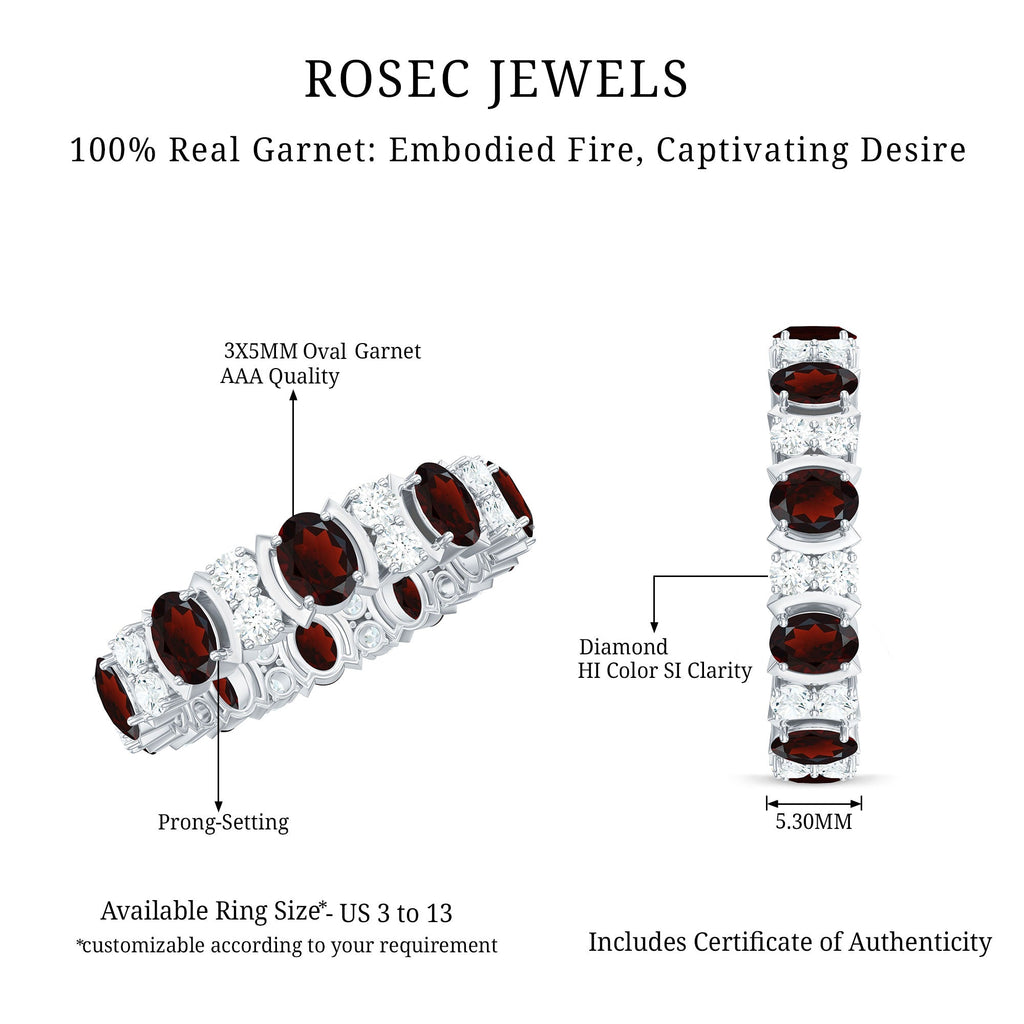 Natural Garnet Diamond Eternity Wedding Band Ring