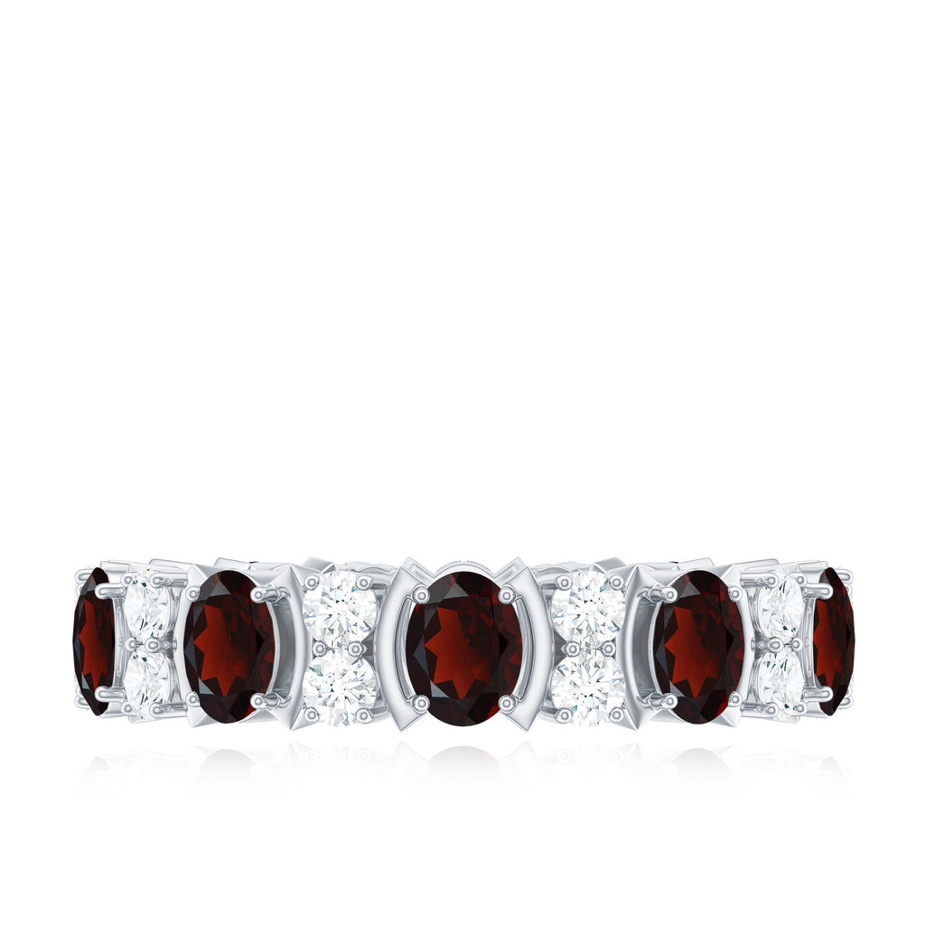Natural Garnet Diamond Eternity Wedding Band Ring