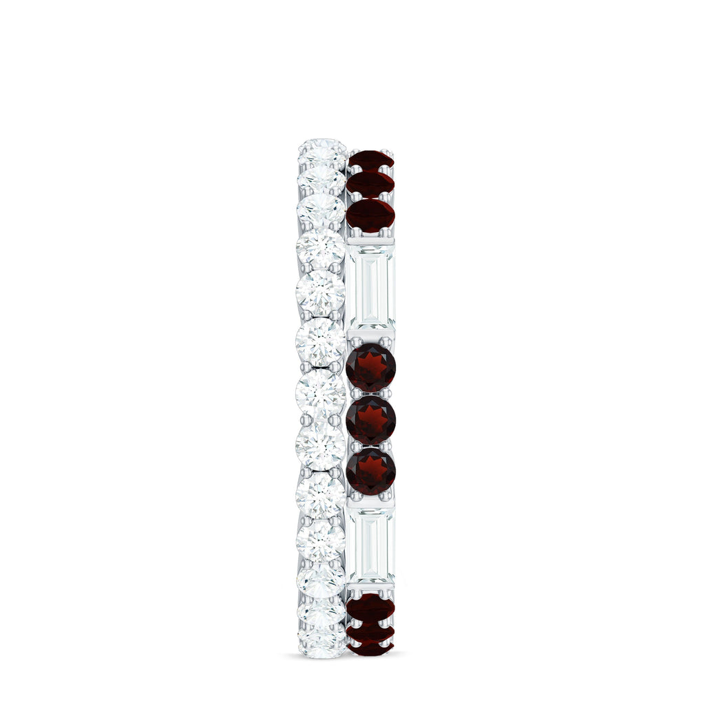 Certified Real Garnet Two Row Wedding Eternity Band Ring