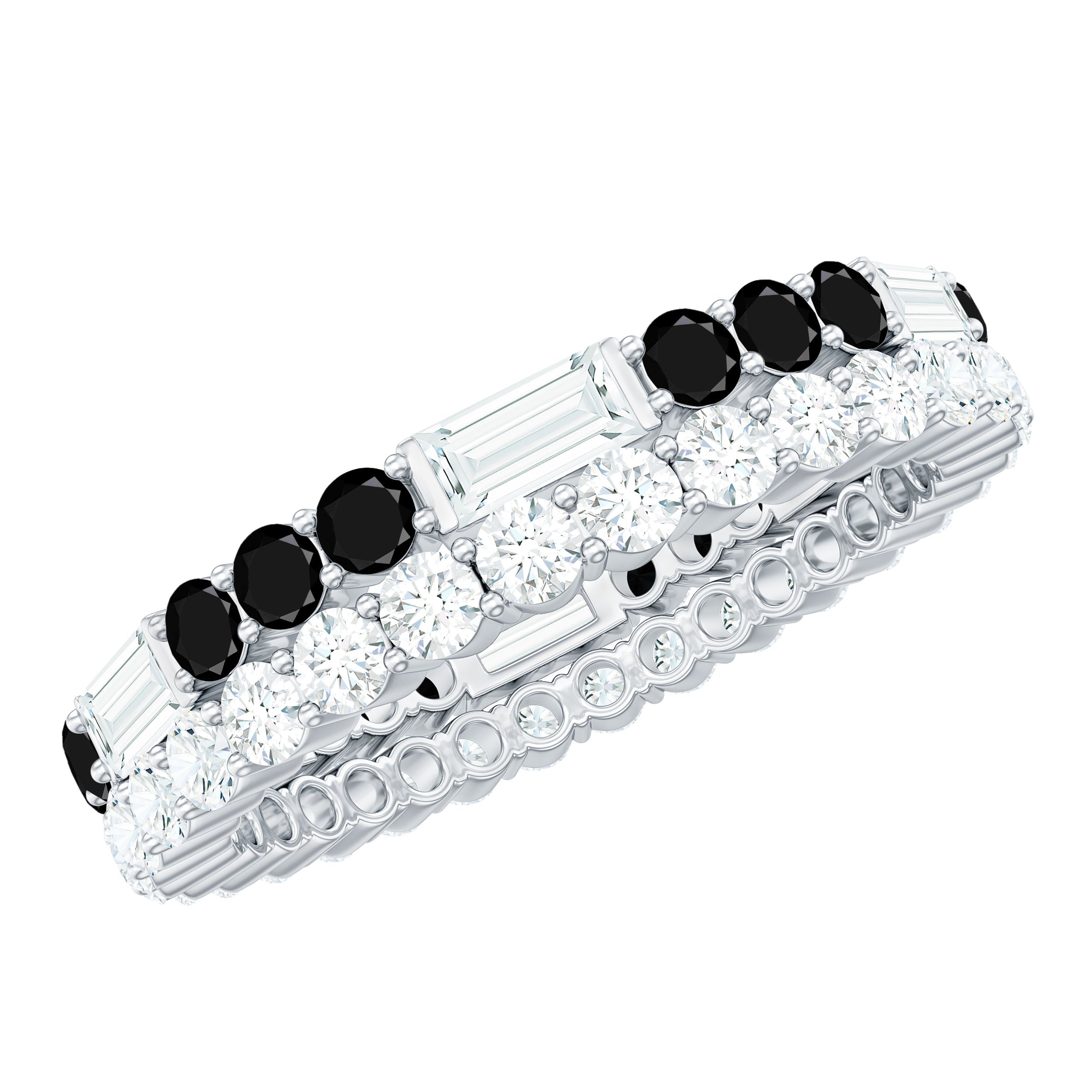 Certified Real 2 Row Black Spinel Eternity Ring with Moissanite