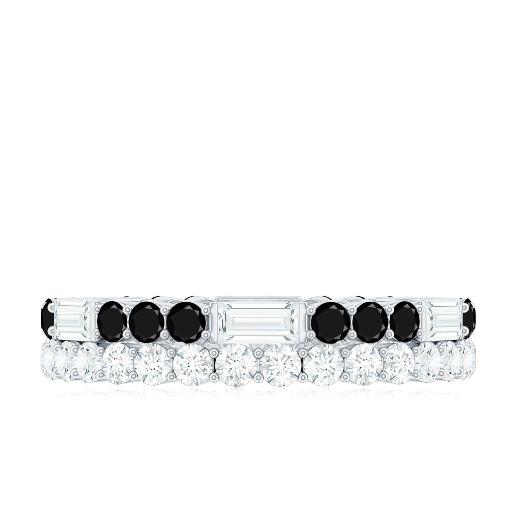 Certified Real 2 Row Black Spinel Eternity Ring with Moissanite