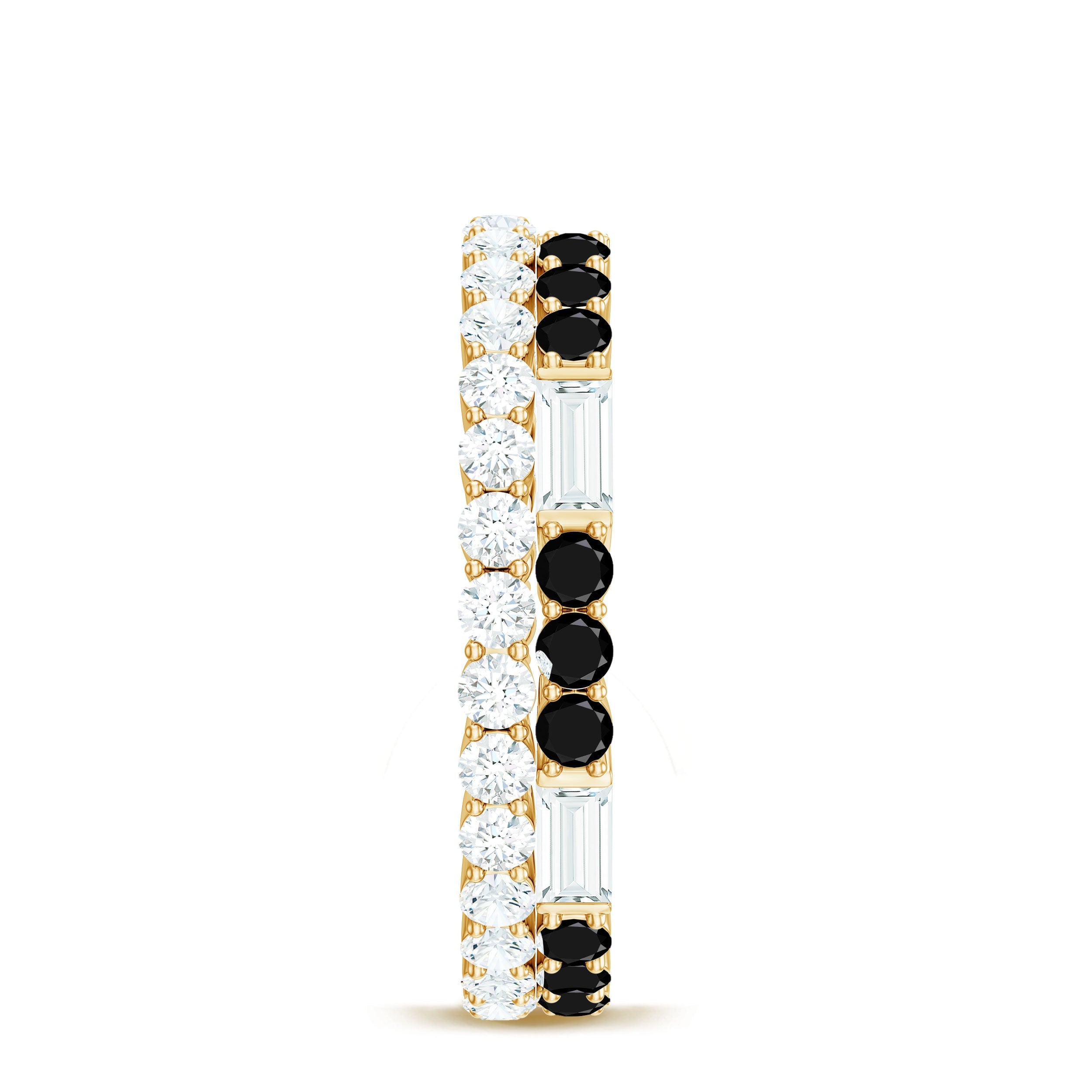 Certified Real 2 Row Black Spinel Eternity Ring with Moissanite