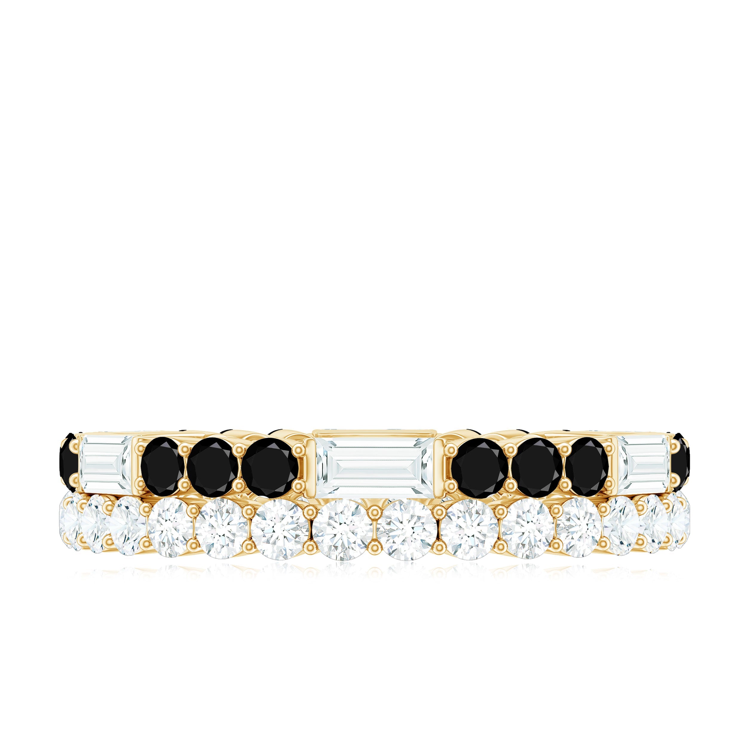 Certified Real 2 Row Black Spinel Eternity Ring with Moissanite