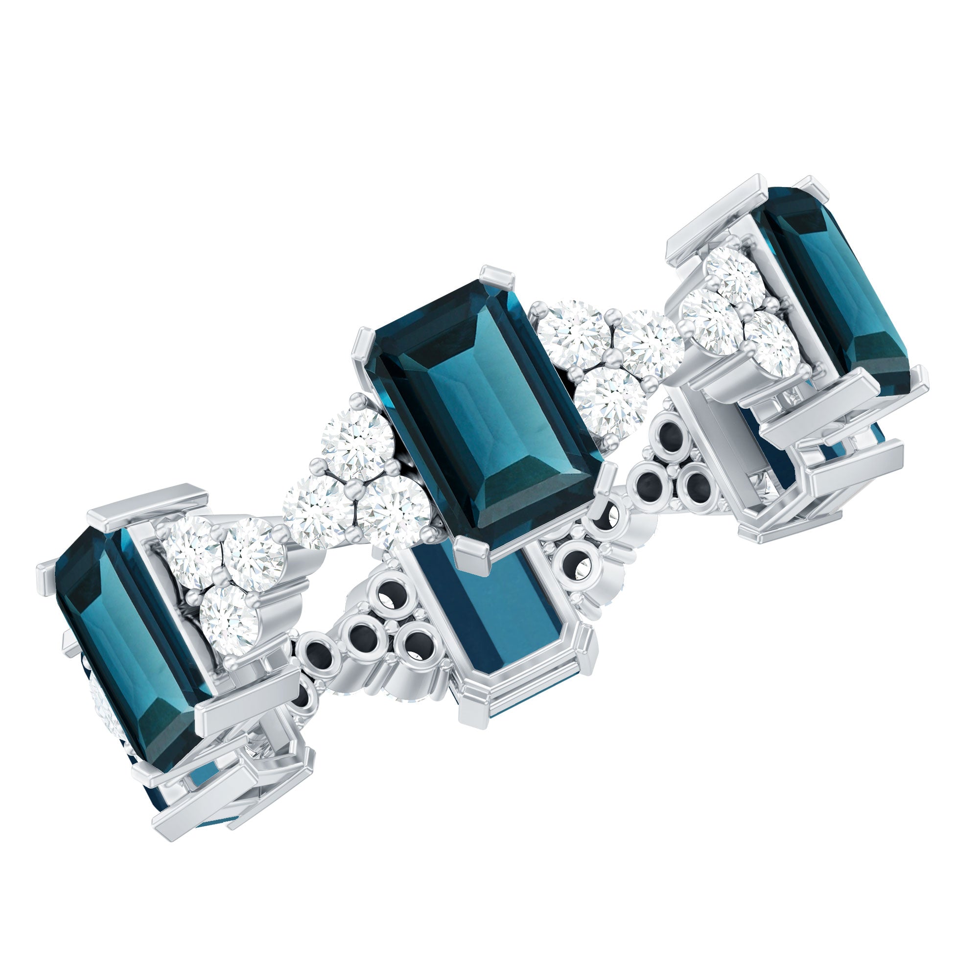 Emerald Cut London Blue Topaz Designer Eternity Ring with Moissanite