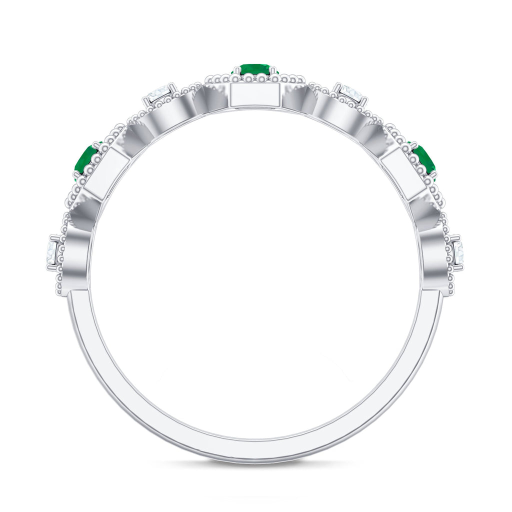 Certified Natural Emerald Art Deco Half Eternity Ring with Diamond