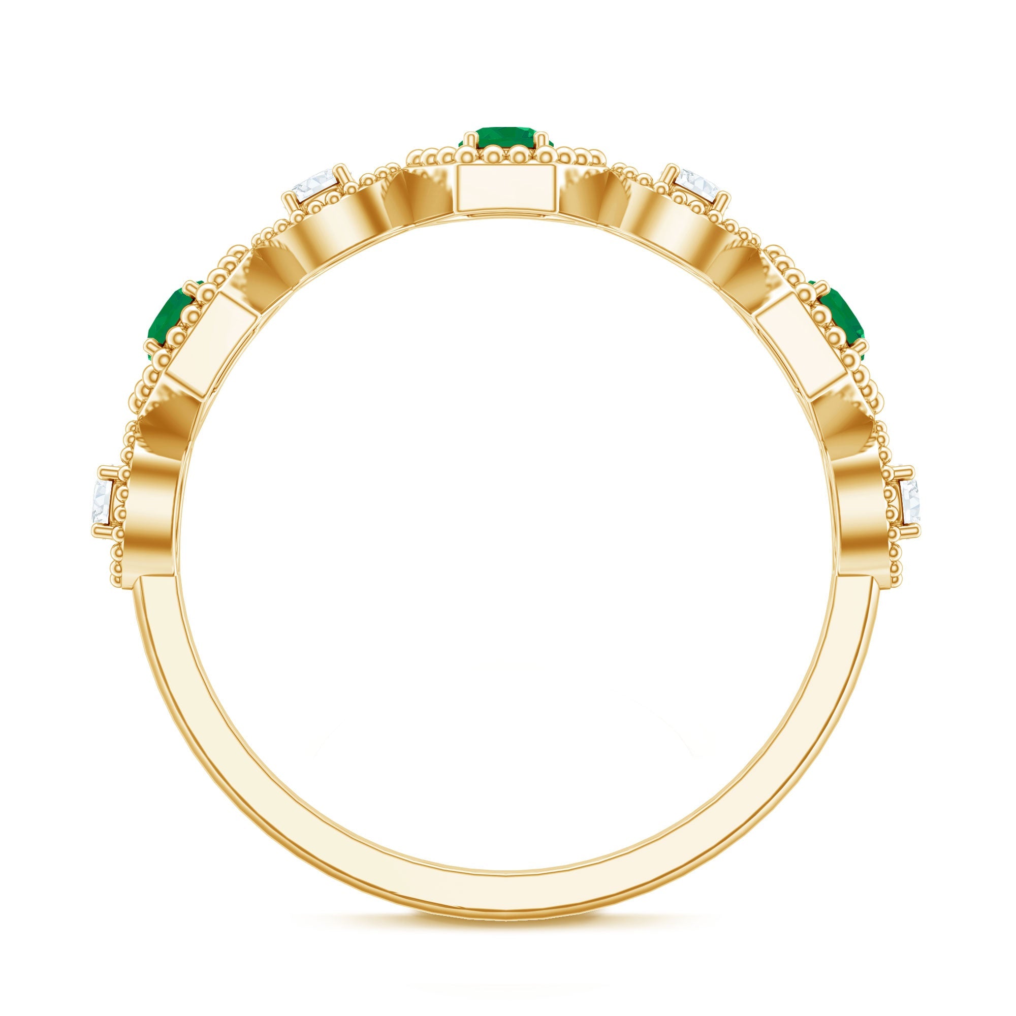Certified Natural Emerald Art Deco Half Eternity Ring with Diamond