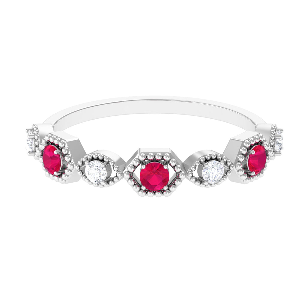 Vintage Style Ruby Diamond Half Eternity Ring for Women
