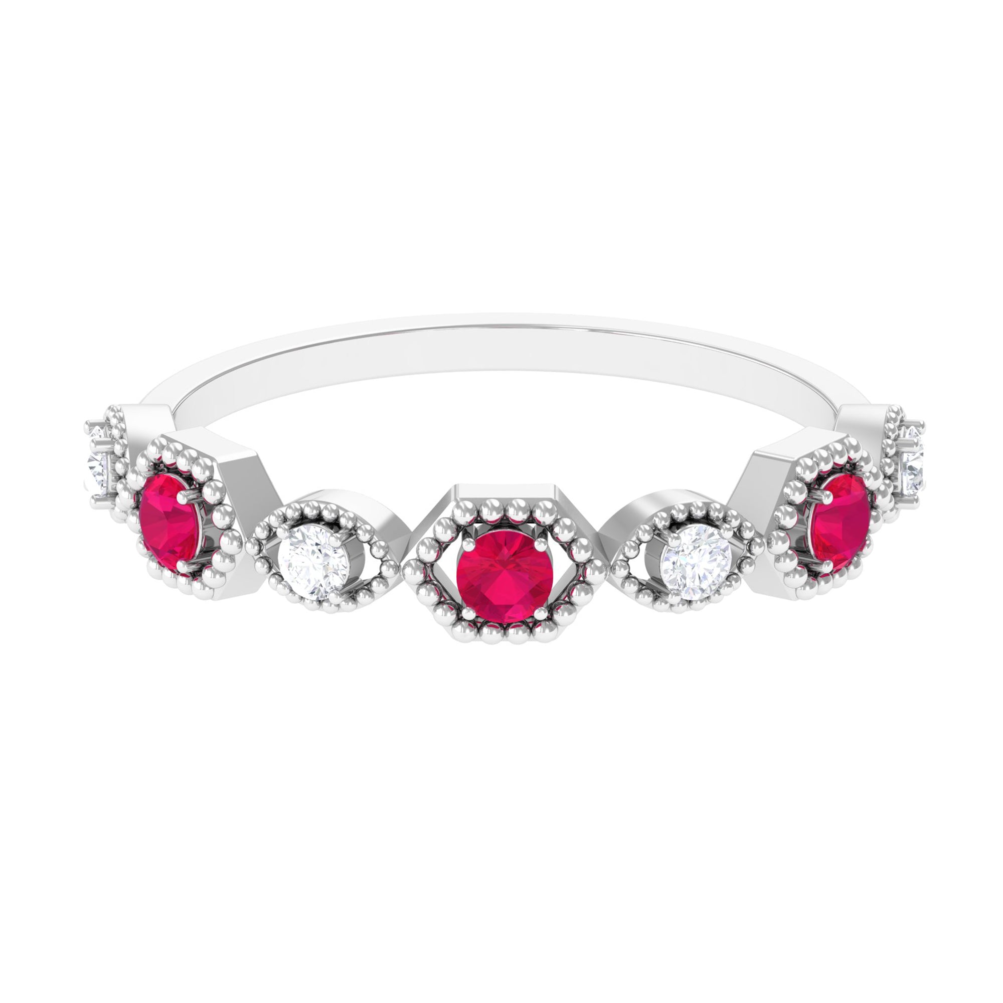 Vintage Style Ruby Diamond Half Eternity Ring for Women