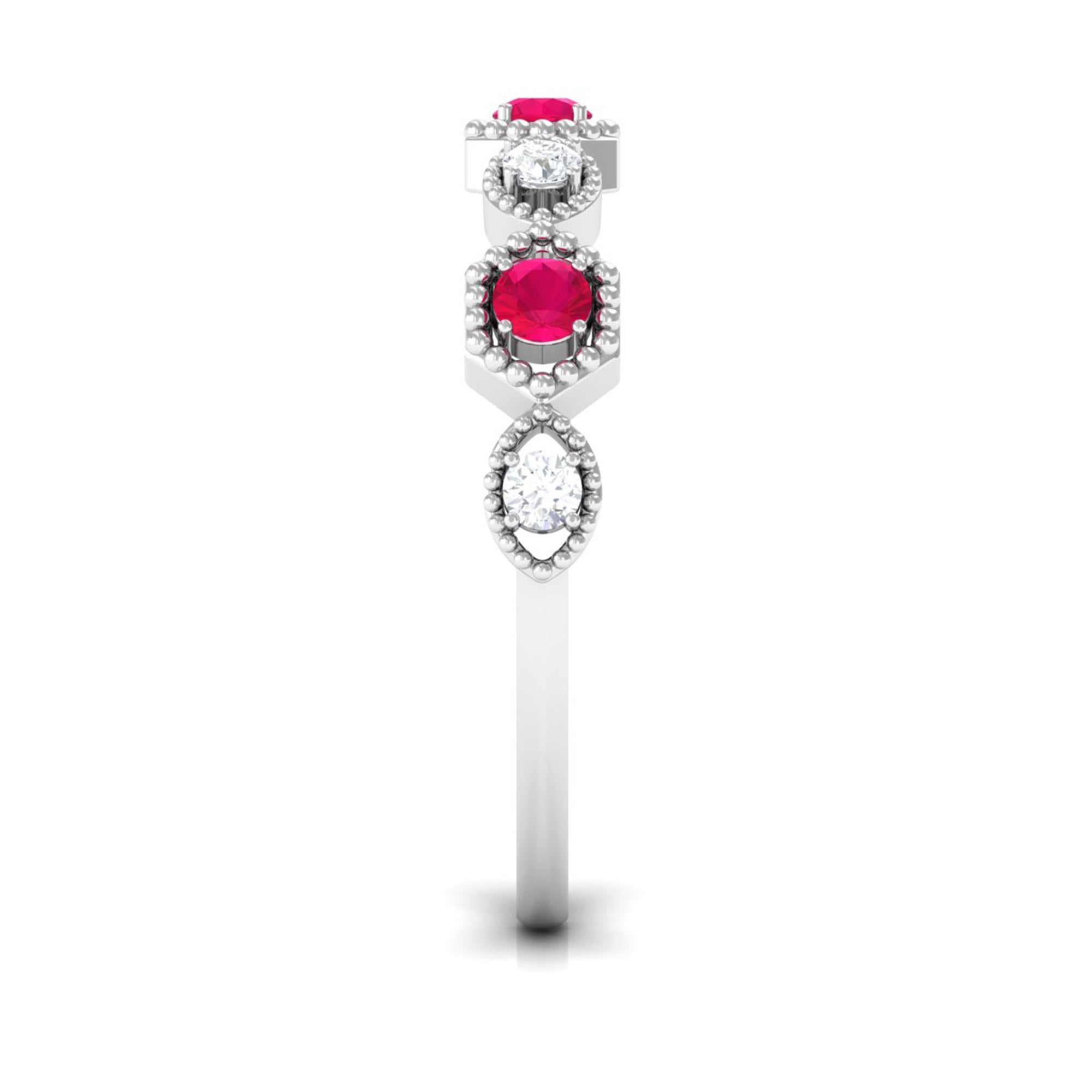Vintage Style Ruby Diamond Half Eternity Ring for Women