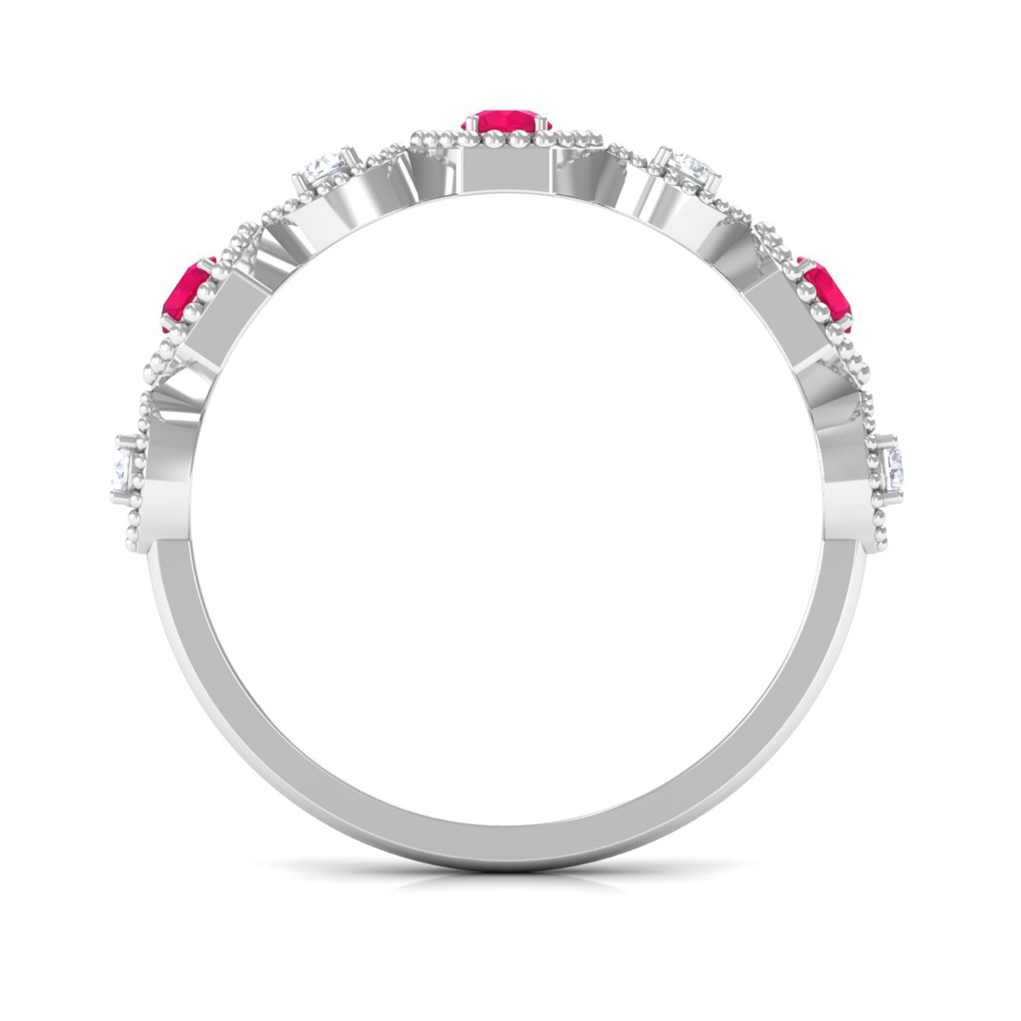 Vintage Style Ruby Diamond Half Eternity Ring for Women