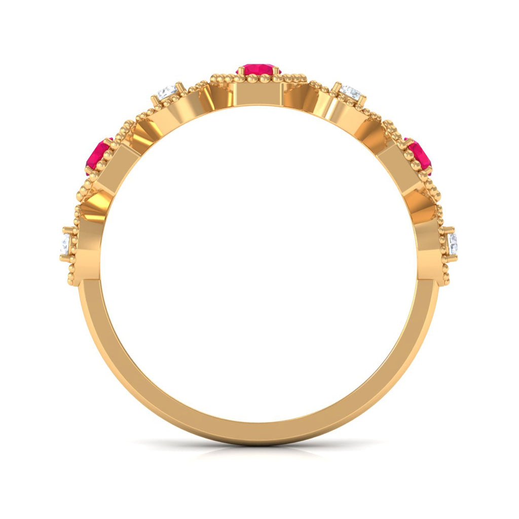 Vintage Style Ruby Diamond Half Eternity Ring for Women