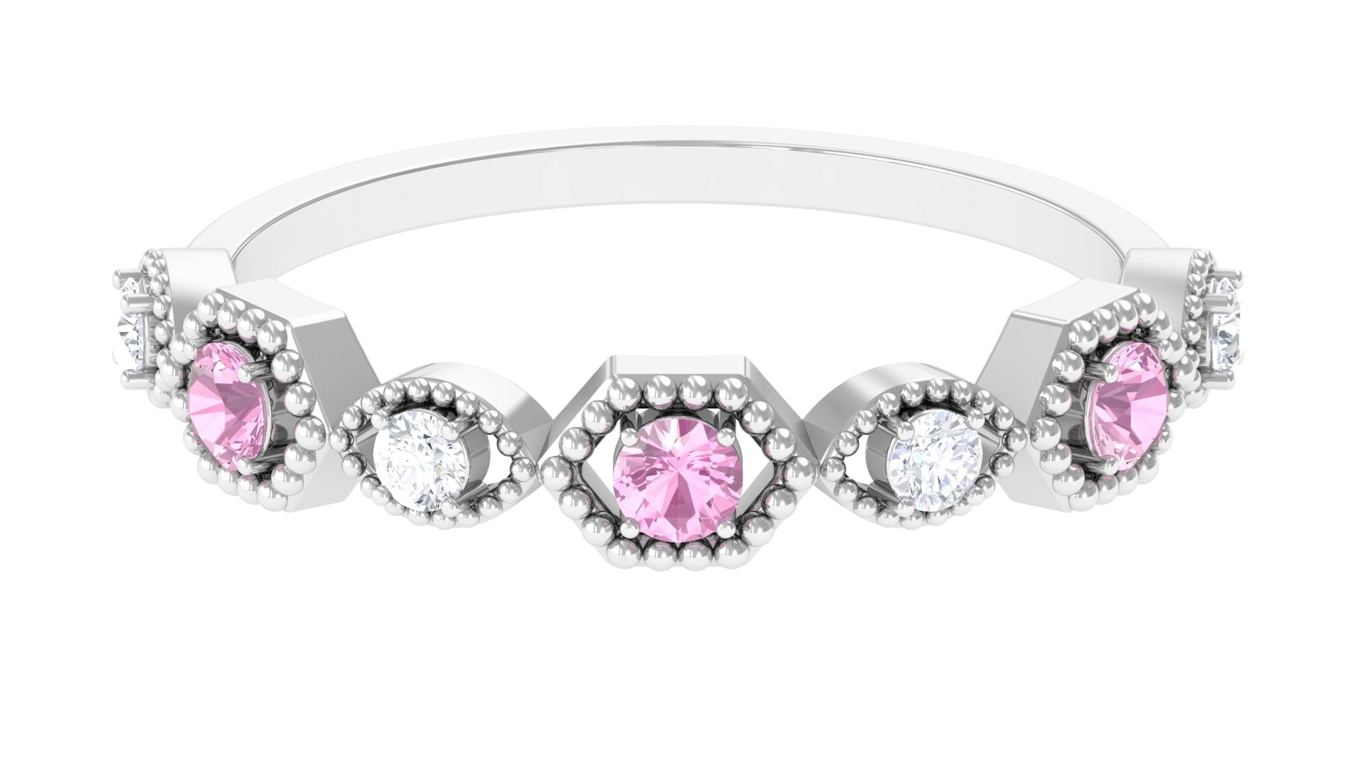 Pink Tourmaline and Diamond Eternity Wedding Band