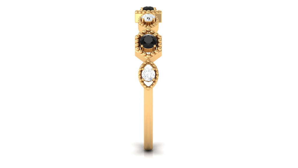 Black Spinel and Diamond Half Eternity Ring in Prong Setting