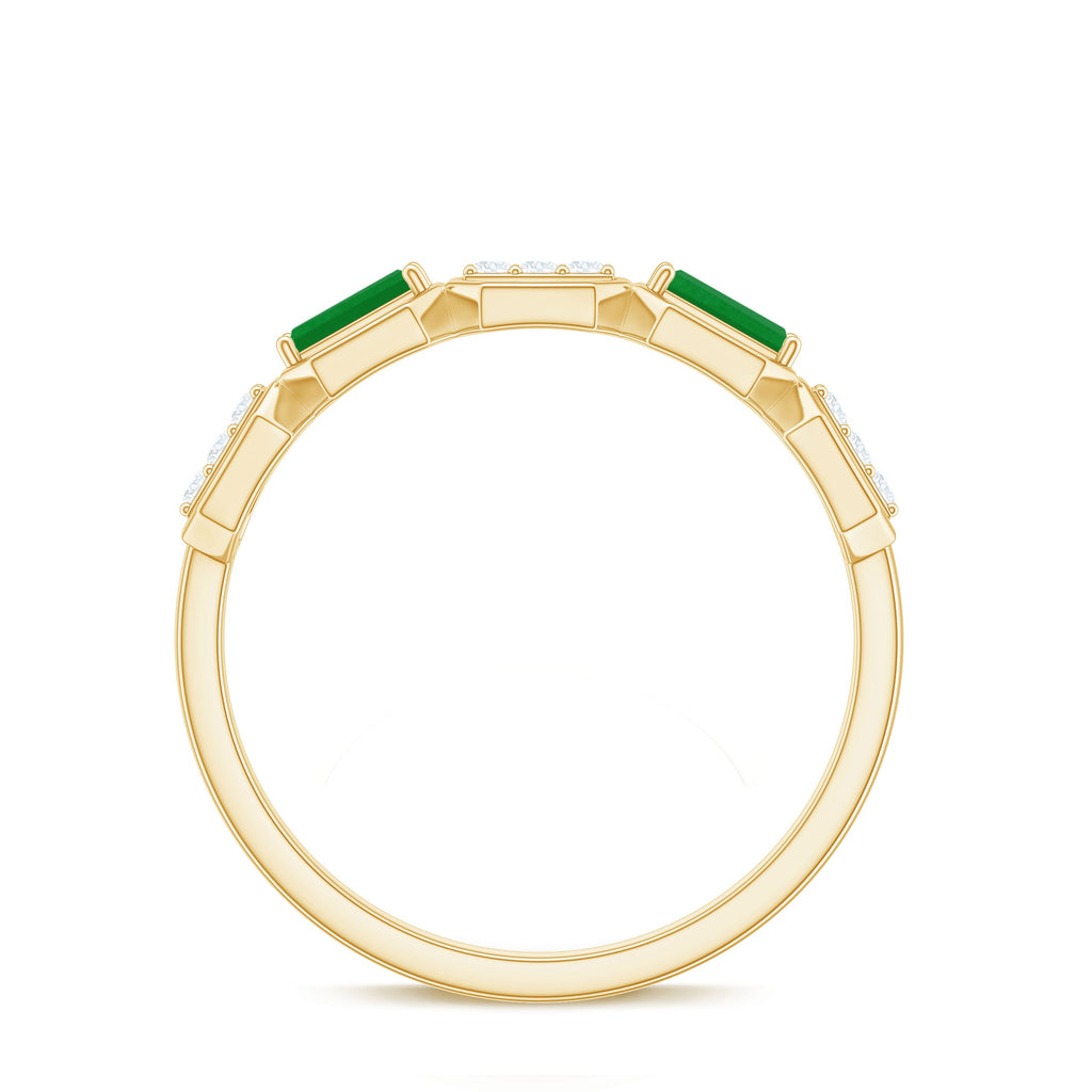 Natural Baguette Emerald Diamond Anniversary Band Ring in East West Style