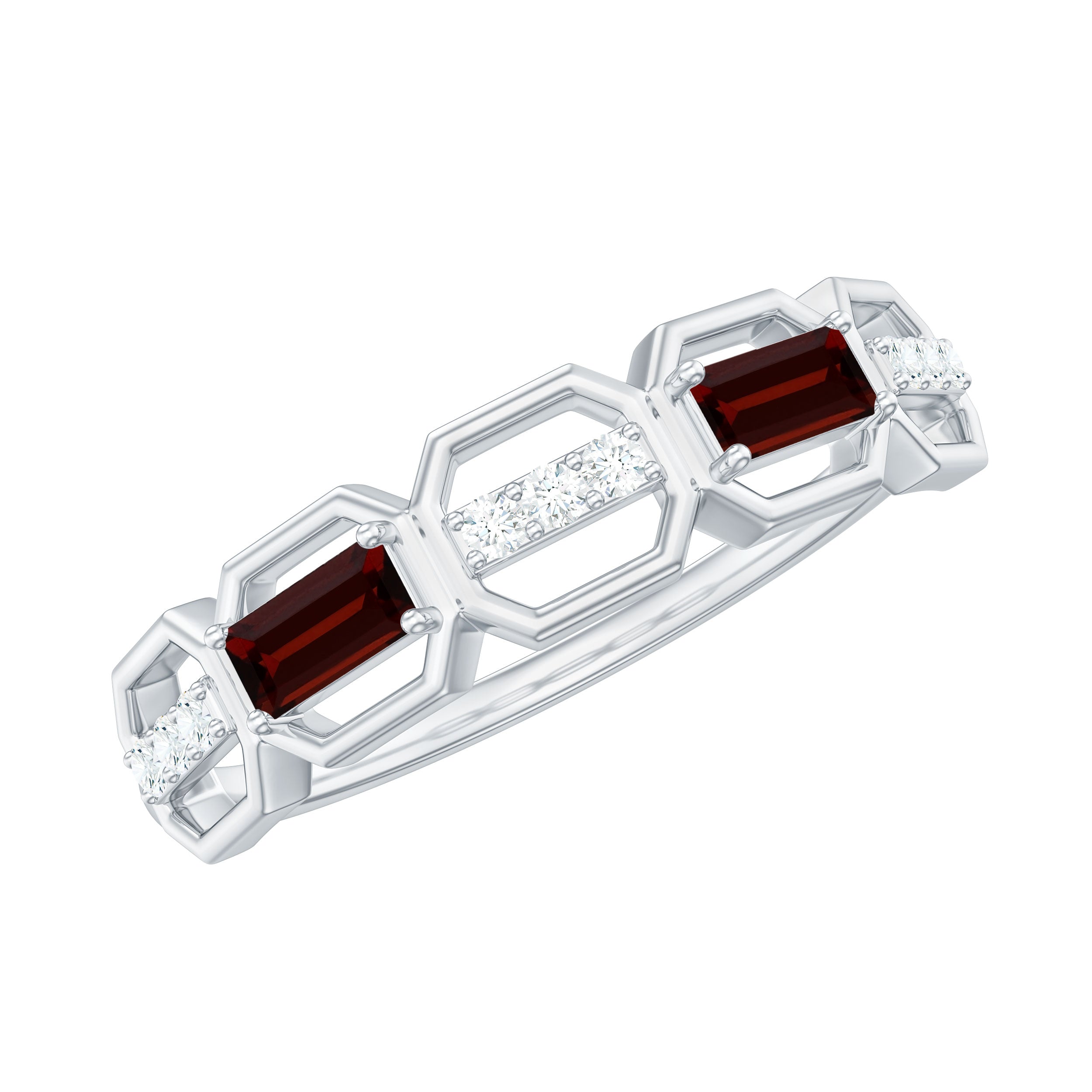 Genuine Baguette Garnet Diamond Wedding Band Ring