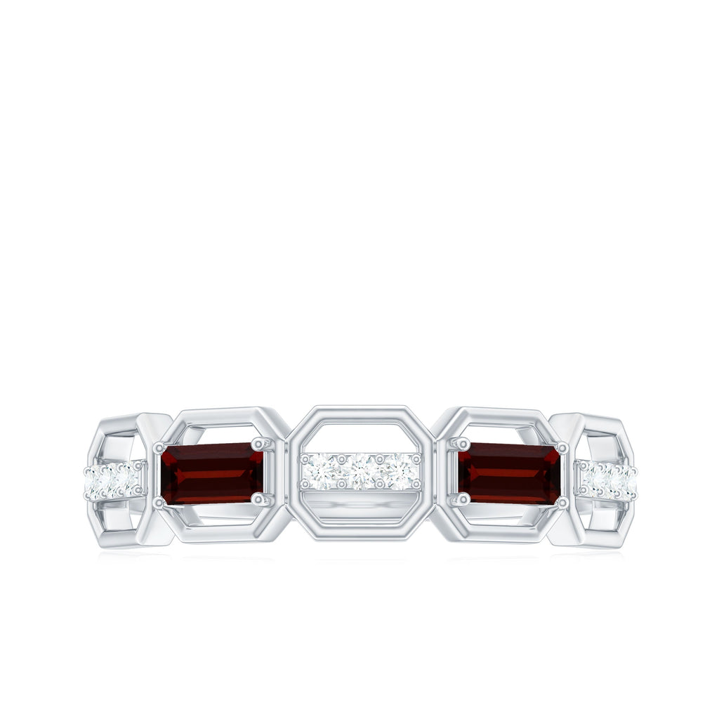 Genuine Baguette Garnet Diamond Wedding Band Ring