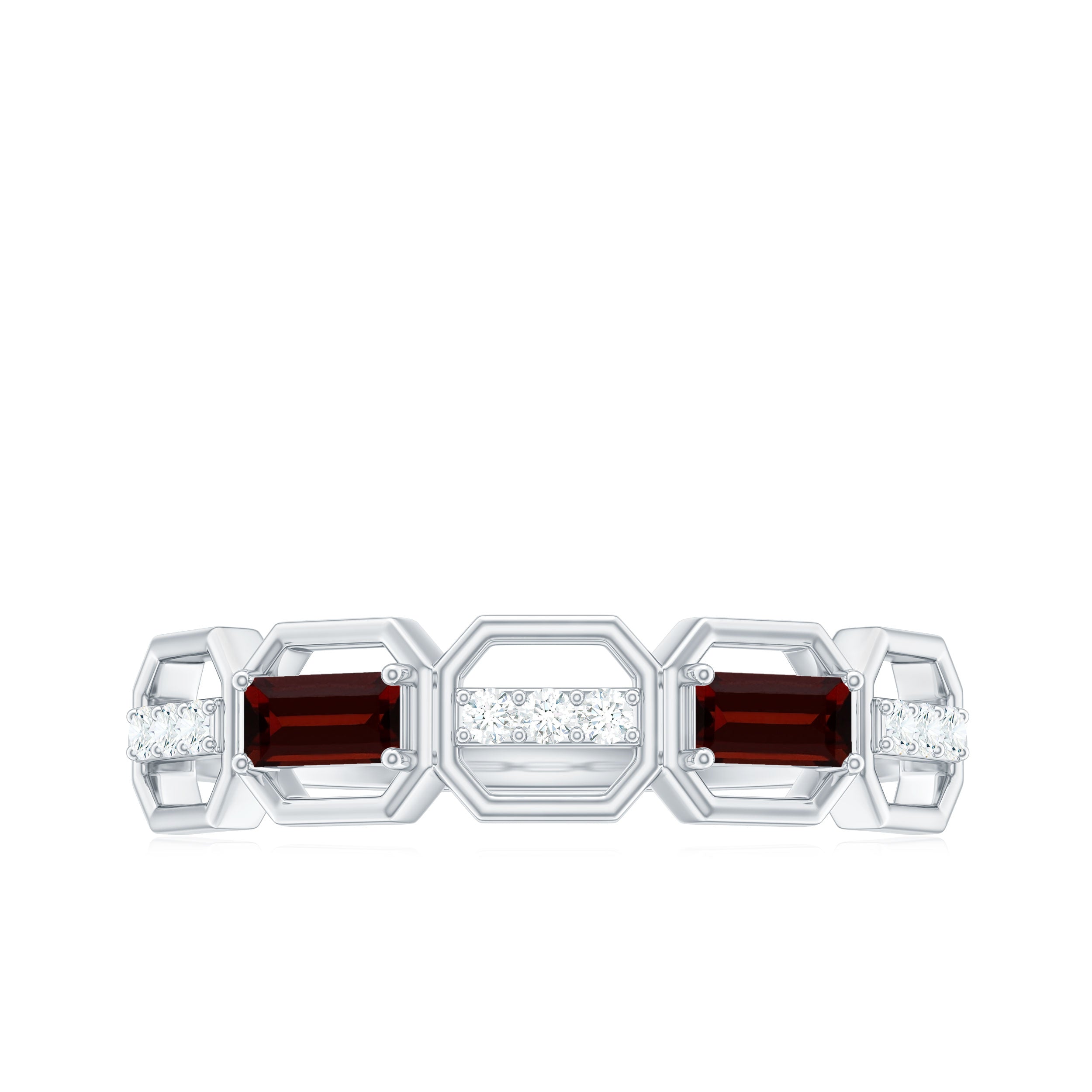 Genuine Baguette Garnet Diamond Wedding Band Ring