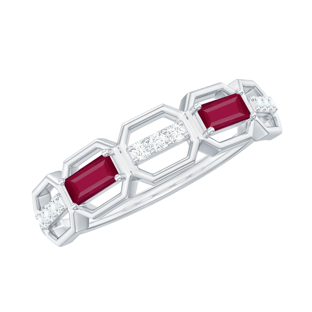 Natural Baguette Ruby Band Ring with Diamond