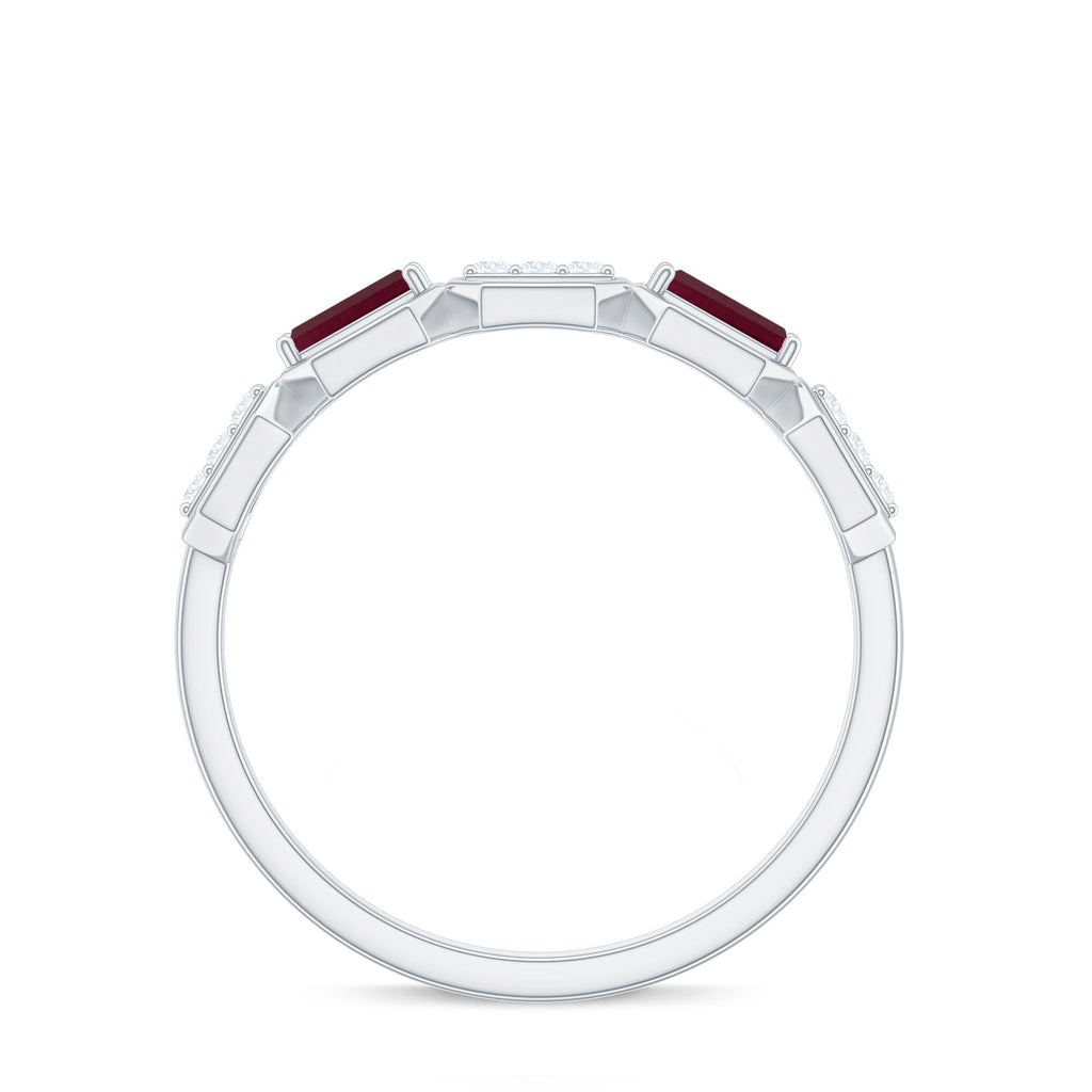 Natural Baguette Ruby Band Ring with Diamond
