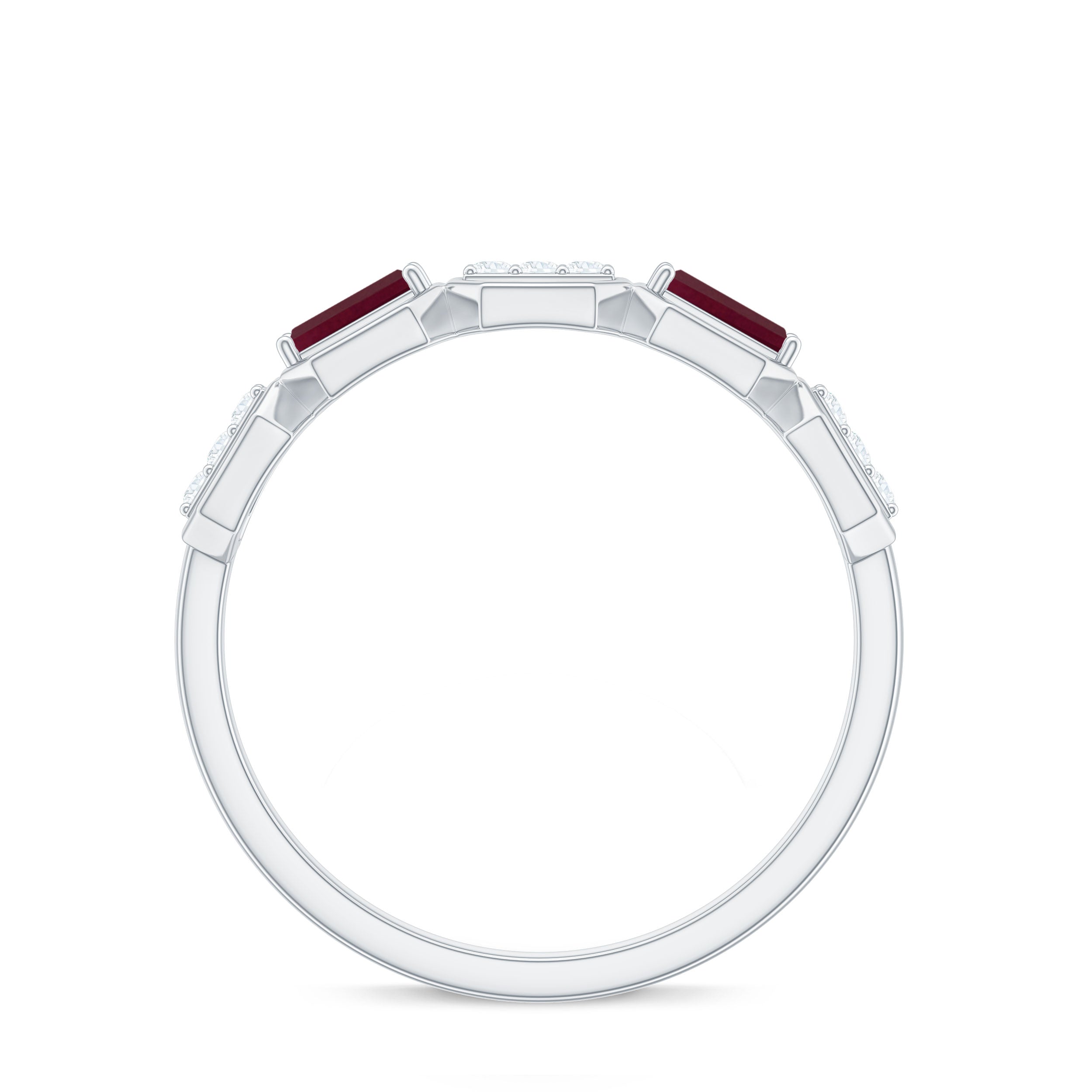 Natural Baguette Ruby Band Ring with Diamond