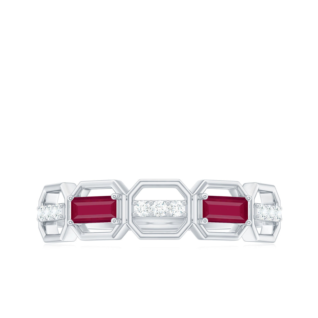 Natural Baguette Ruby Band Ring with Diamond