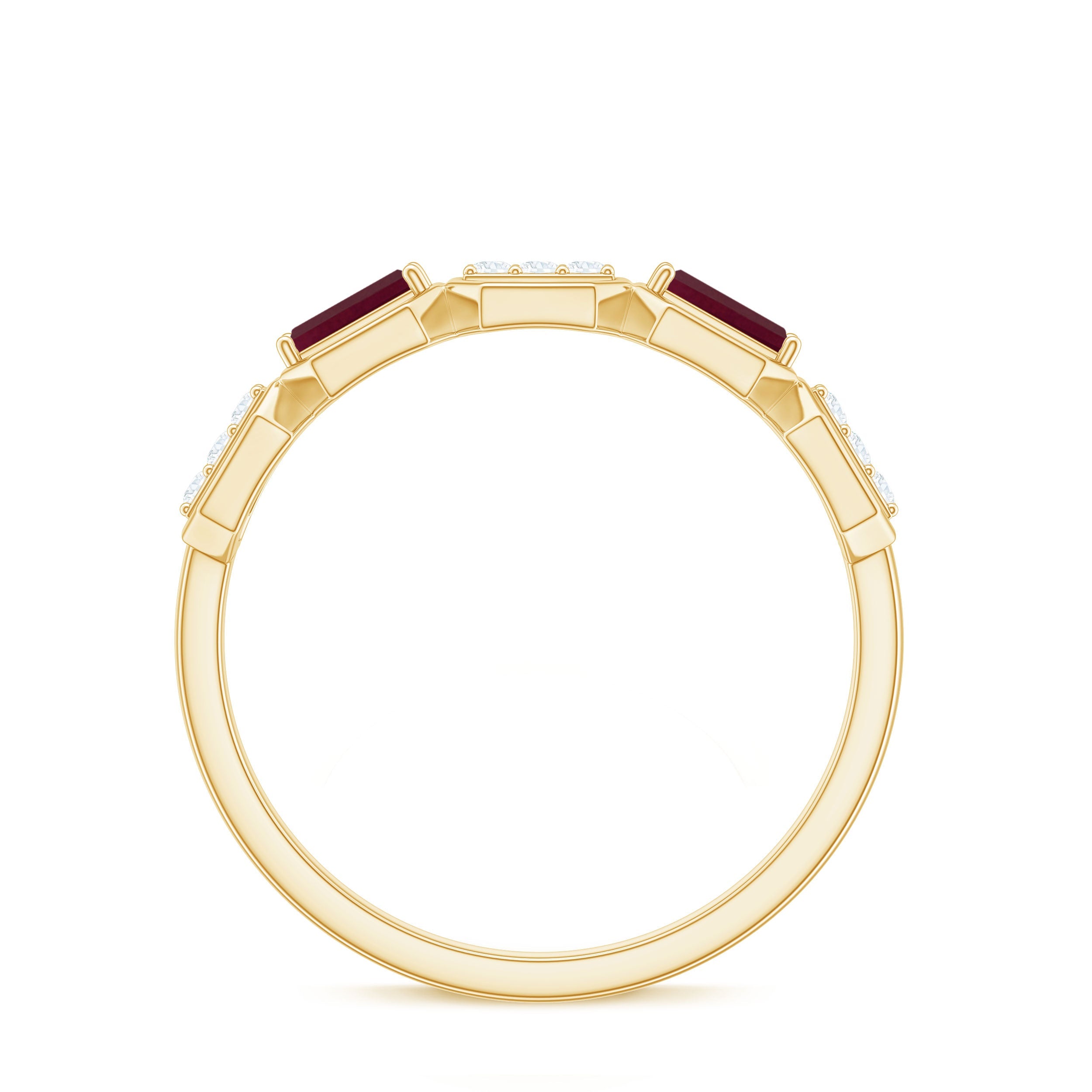 Natural Baguette Ruby Band Ring with Diamond
