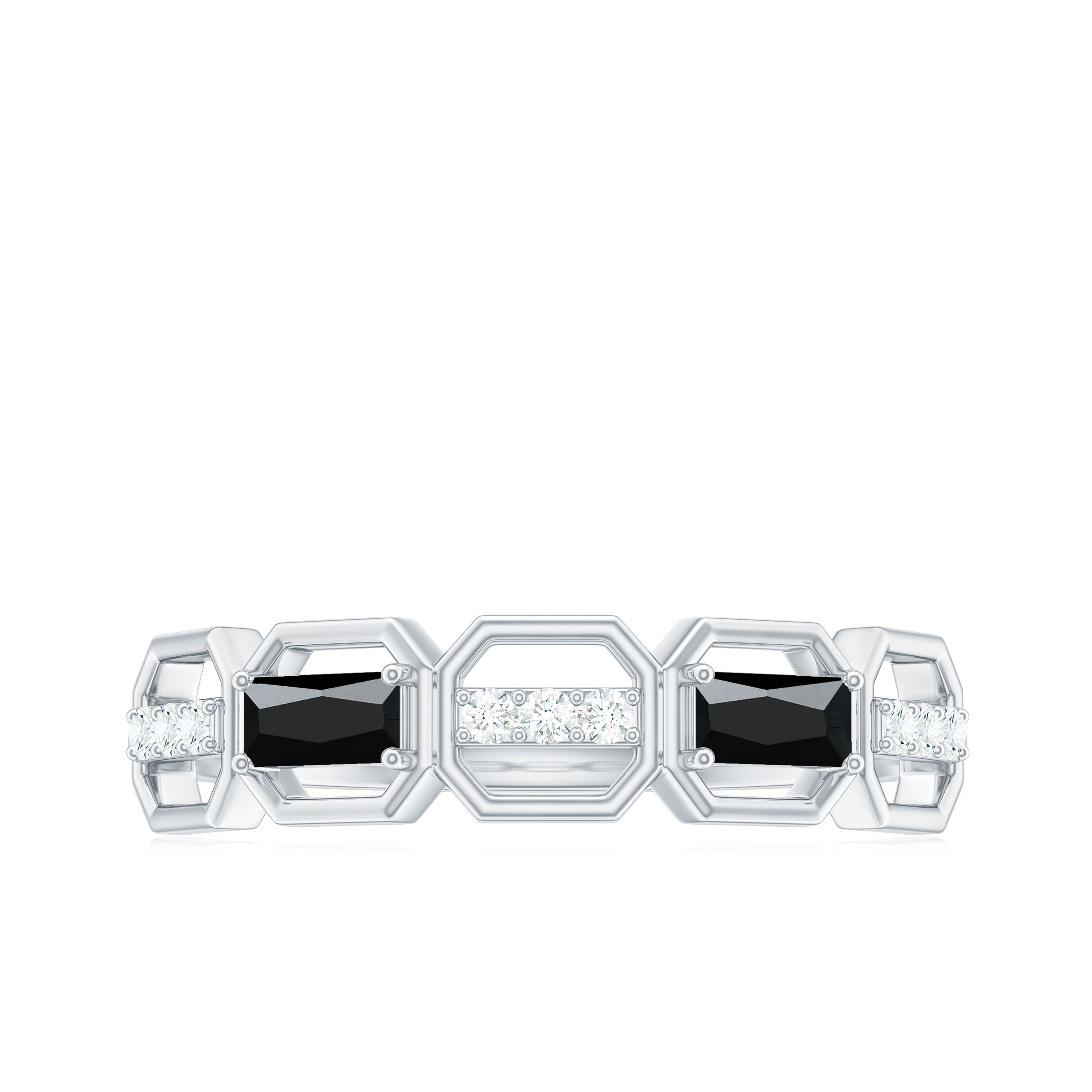 Natural Baguette Black Spinel Diamond Geometric Band Ring