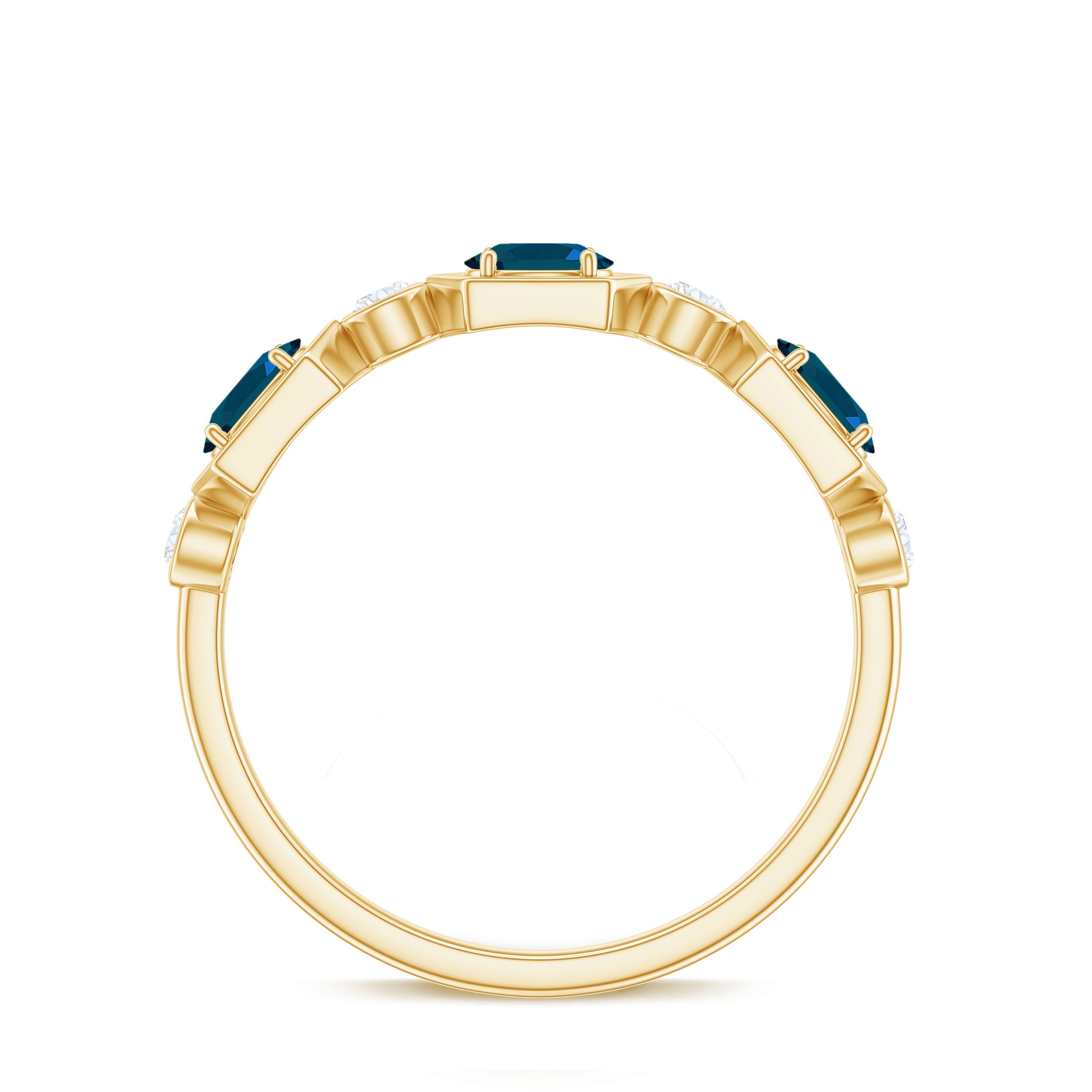 Real Certified London Blue Topaz Halft Eternity Band Ring with Diamond
