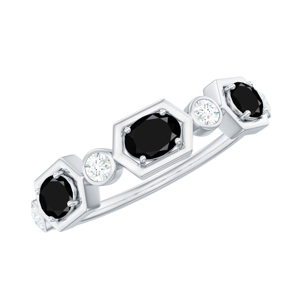 Real Black Spinel Diamond Half Eternity Ring in East West Style