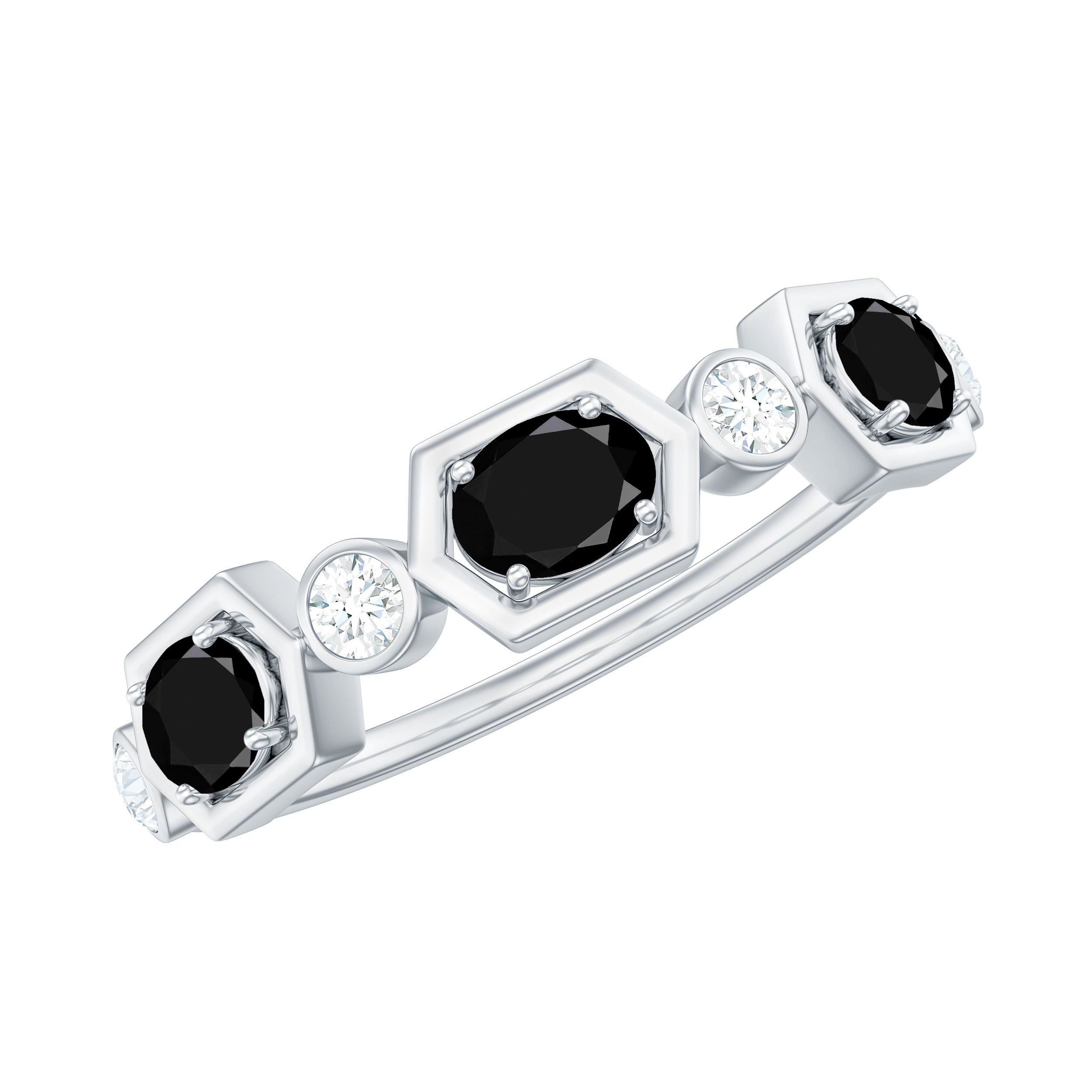 Real Black Spinel Diamond Half Eternity Ring in East West Style