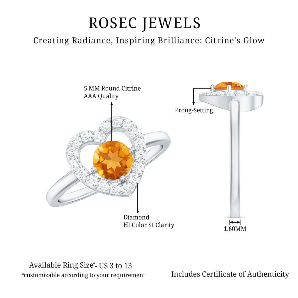 Genuine Citrine Diamond Heart Engagement Ring with Certificate