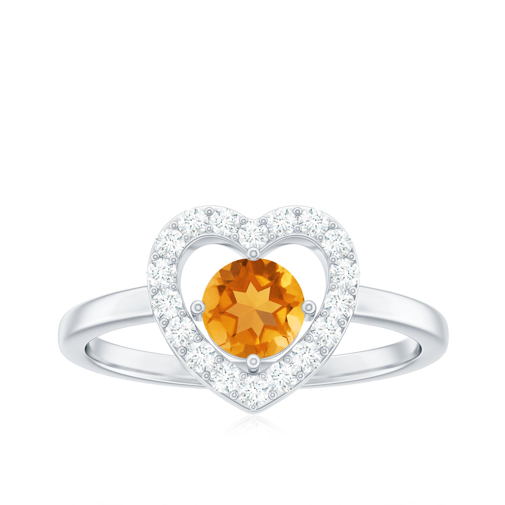 Genuine Citrine Diamond Heart Engagement Ring with Certificate