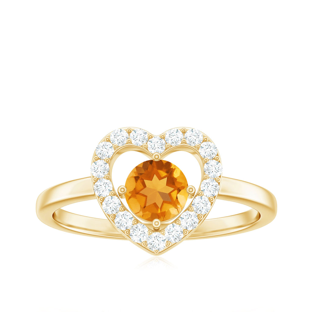 Genuine Citrine Diamond Heart Engagement Ring with Certificate