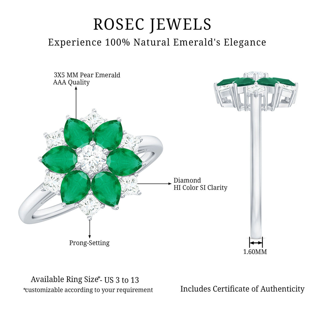 Genuine Emerald and Diamond Nature Inspired Statement Ring