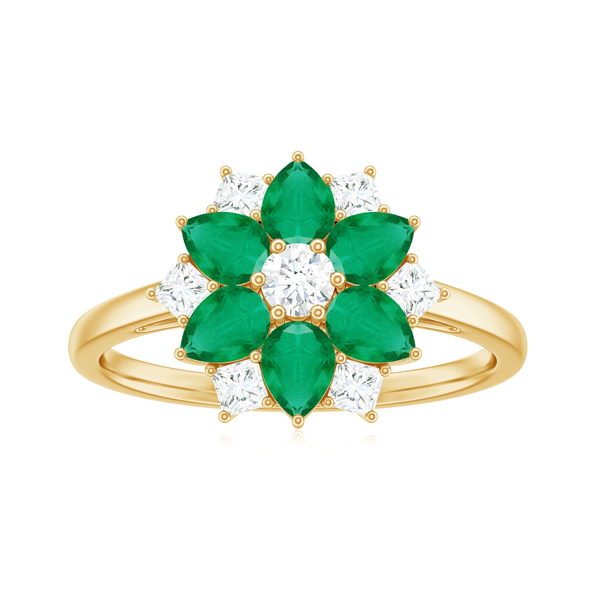 Genuine Emerald and Diamond Nature Inspired Statement Ring