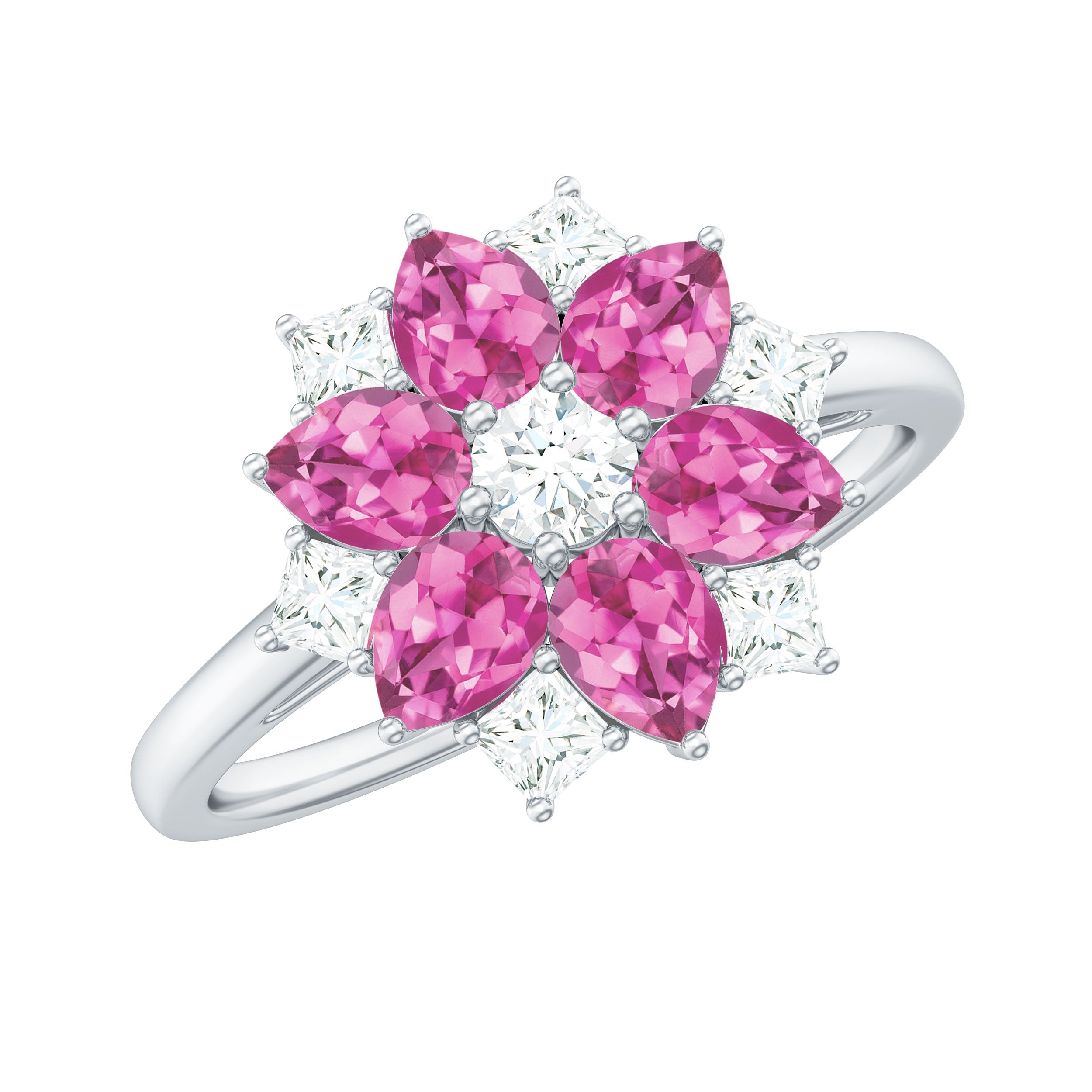 Certified Pink Tourmaline Flower Engagement Ring with Diamond