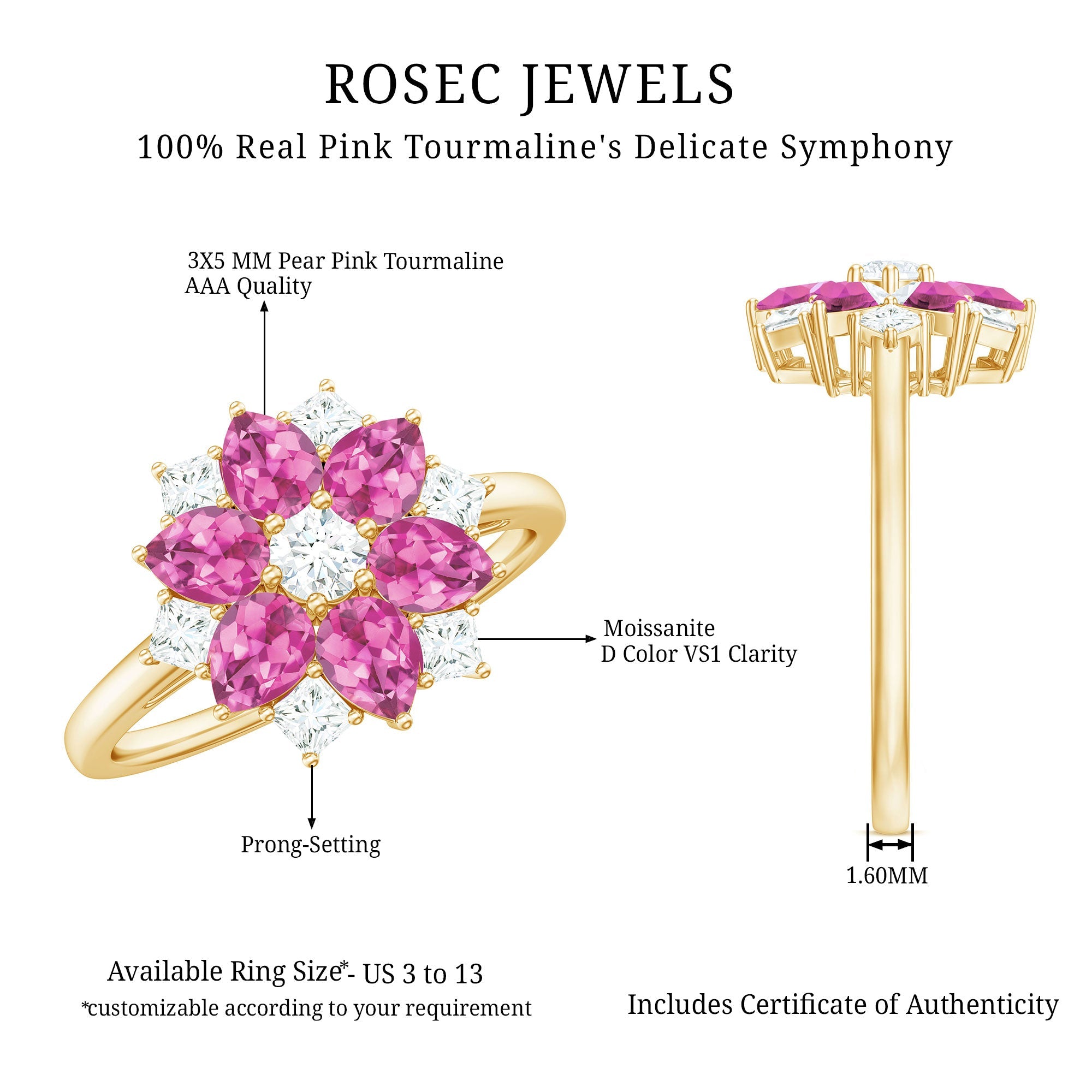Certified Pink Tourmaline Flower Engagement Ring with Diamond