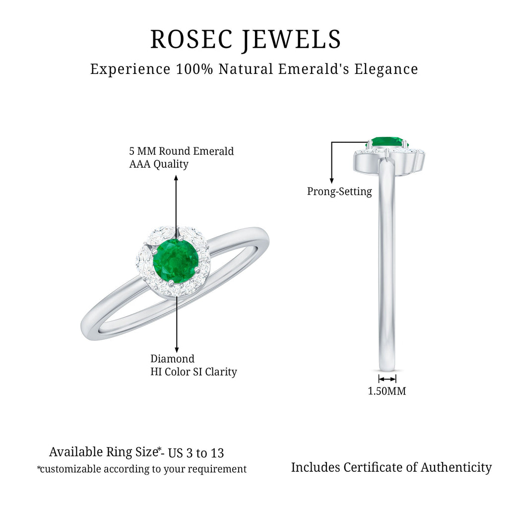 Natural Emerald Promise Ring with Diamond Halo