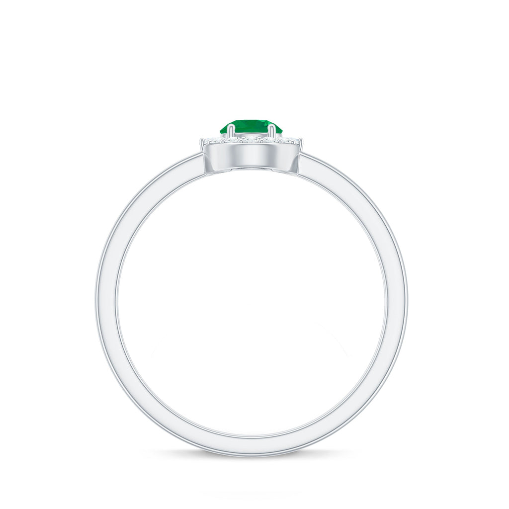 Natural Emerald Promise Ring with Diamond Halo