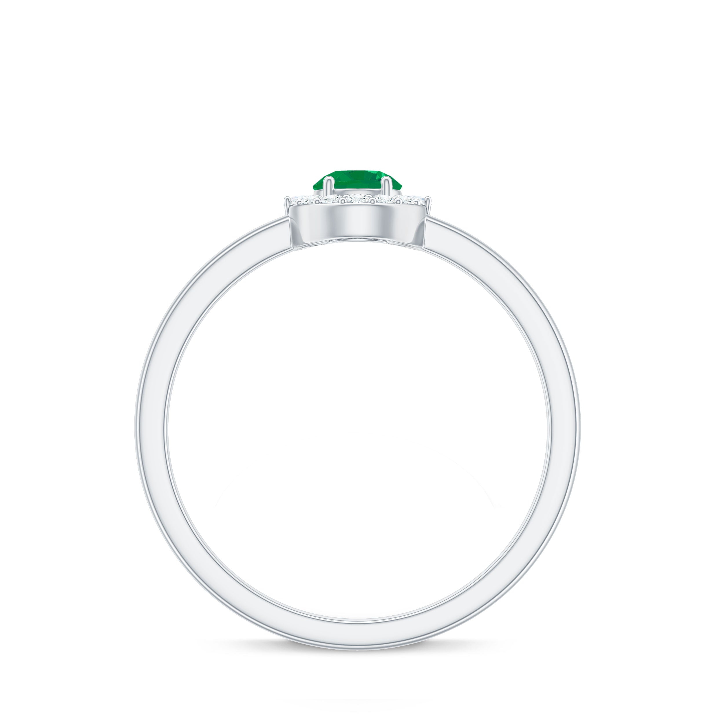 Natural Emerald Promise Ring with Diamond Halo