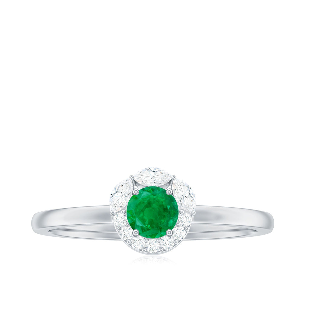 Natural Emerald Promise Ring with Diamond Halo