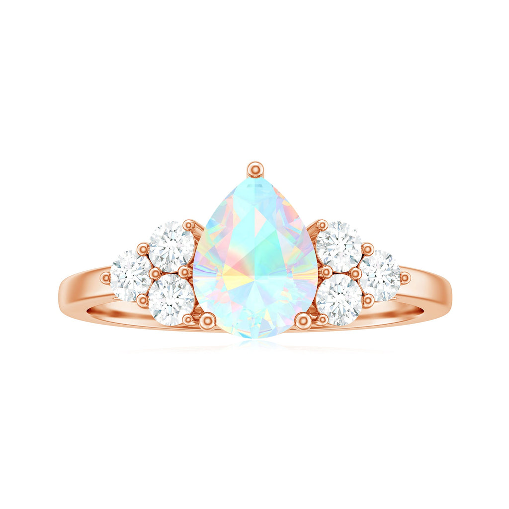 Natural 8X10mm Ethiopian Opal Pear Shaped Engagement Ring with Diamond Trio
