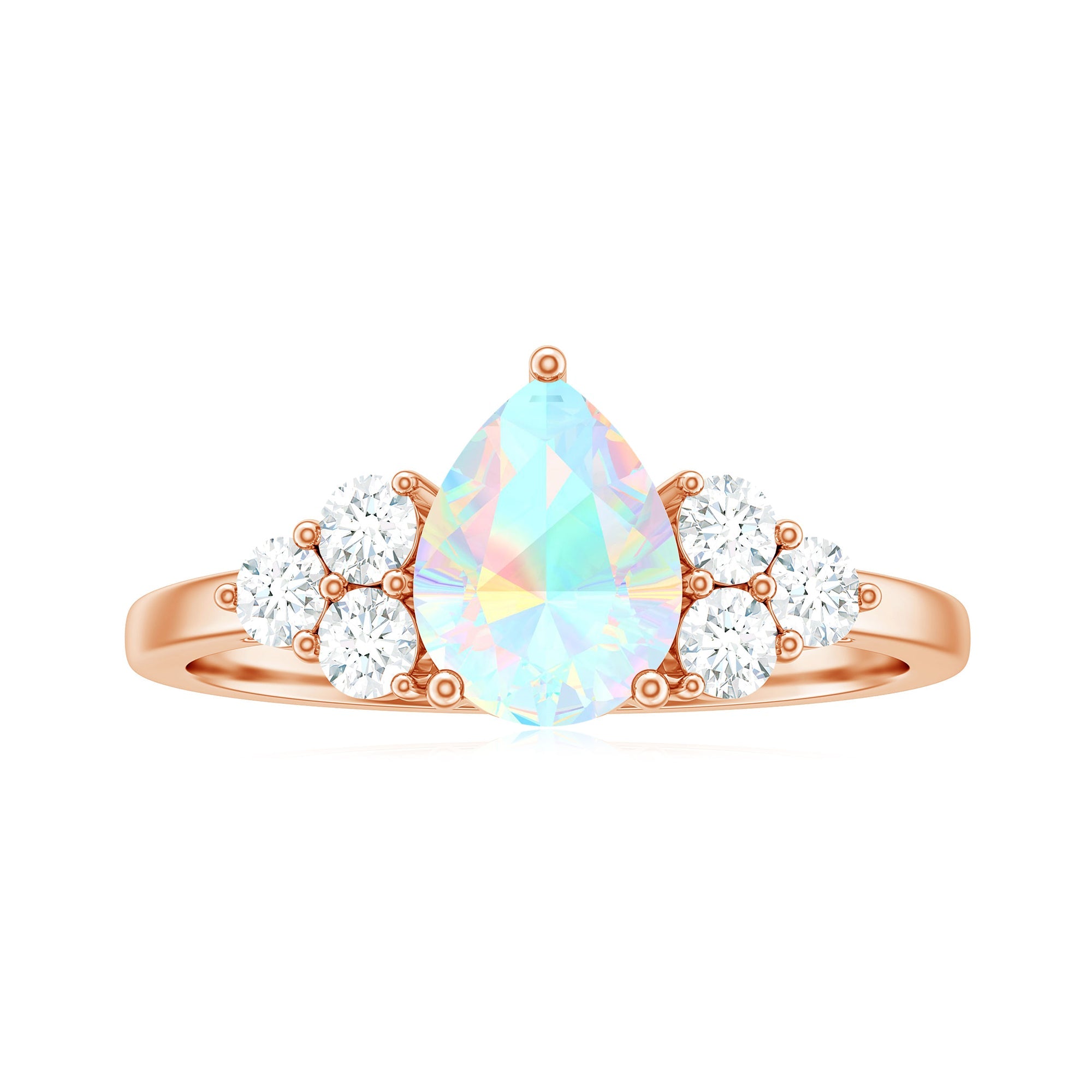 Natural 8X10mm Ethiopian Opal Pear Shaped Engagement Ring with Diamond Trio