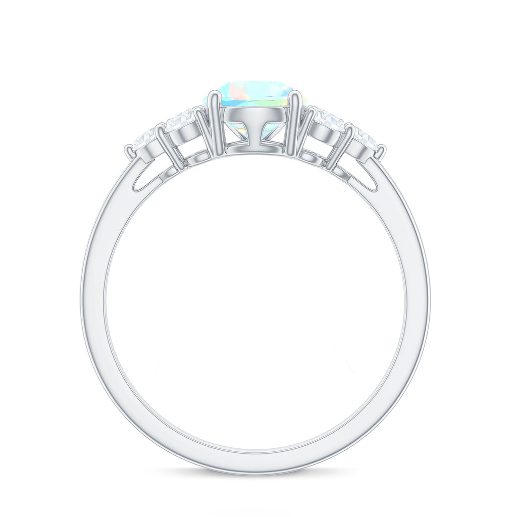 Natural 8X10mm Ethiopian Opal Pear Shaped Engagement Ring with Diamond Trio