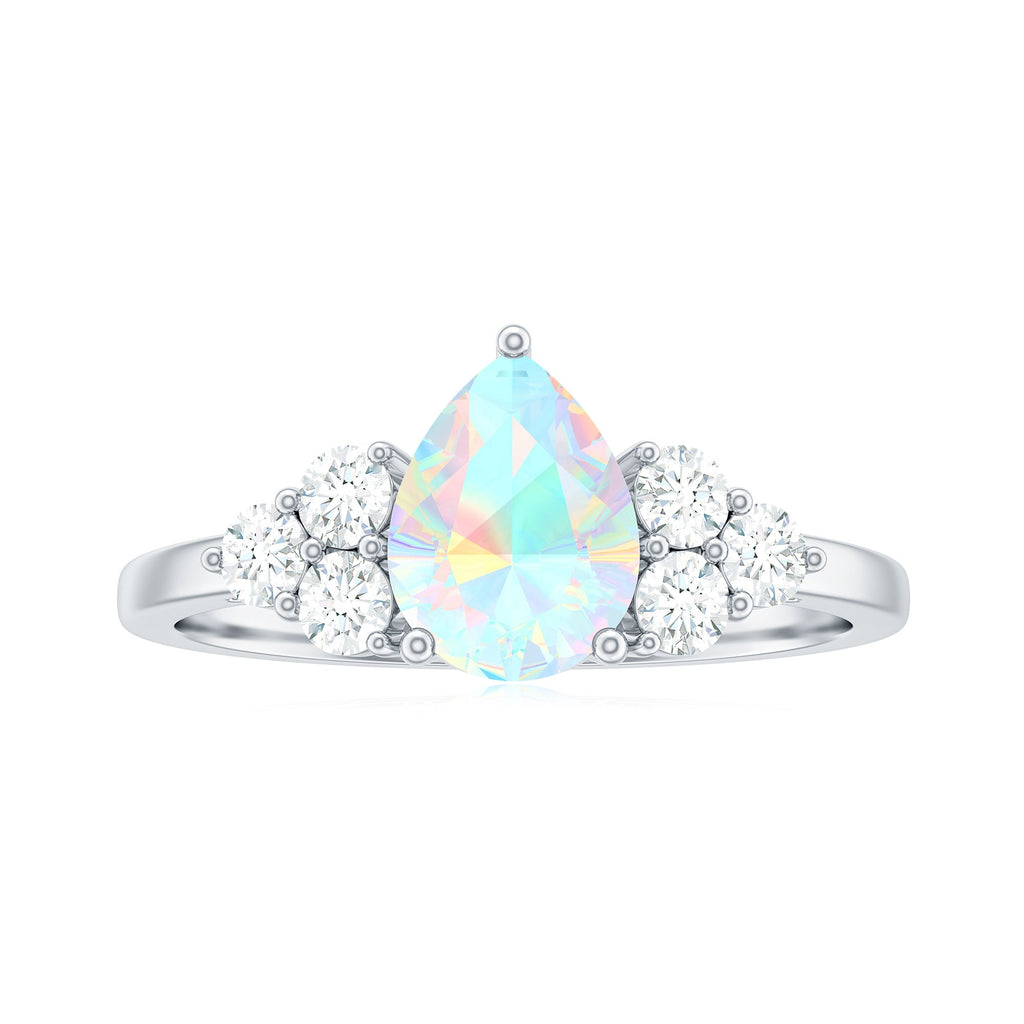 Natural 8X10mm Ethiopian Opal Pear Shaped Engagement Ring with Diamond Trio