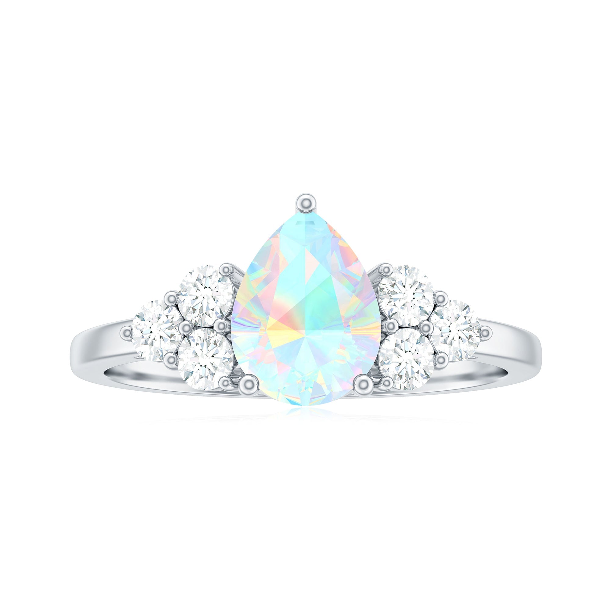 Natural 8X10mm Ethiopian Opal Pear Shaped Engagement Ring with Diamond Trio