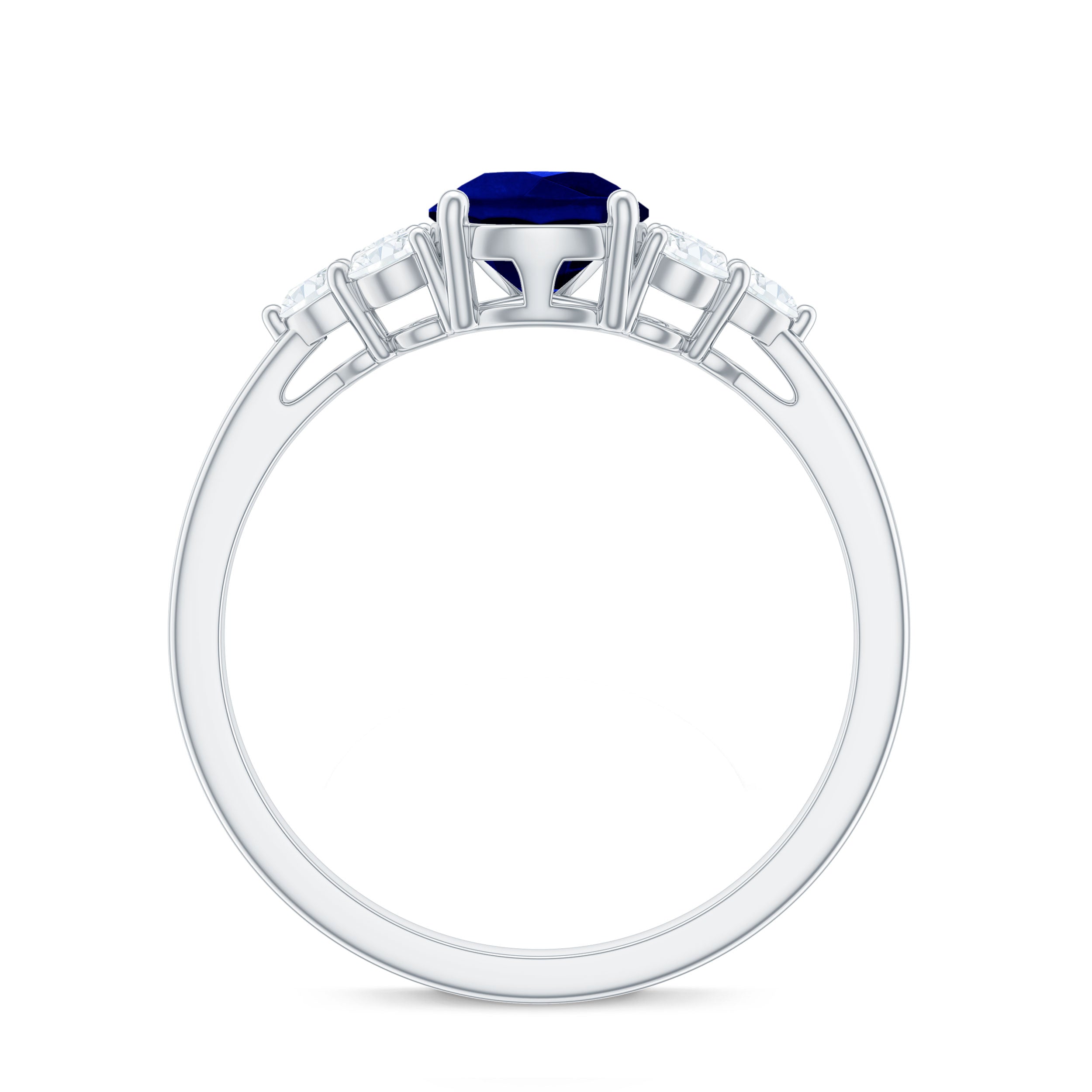Certified 1.6 Carat Lab Grown Blue Sapphire Pear Engagement Ring with Diamond Trio