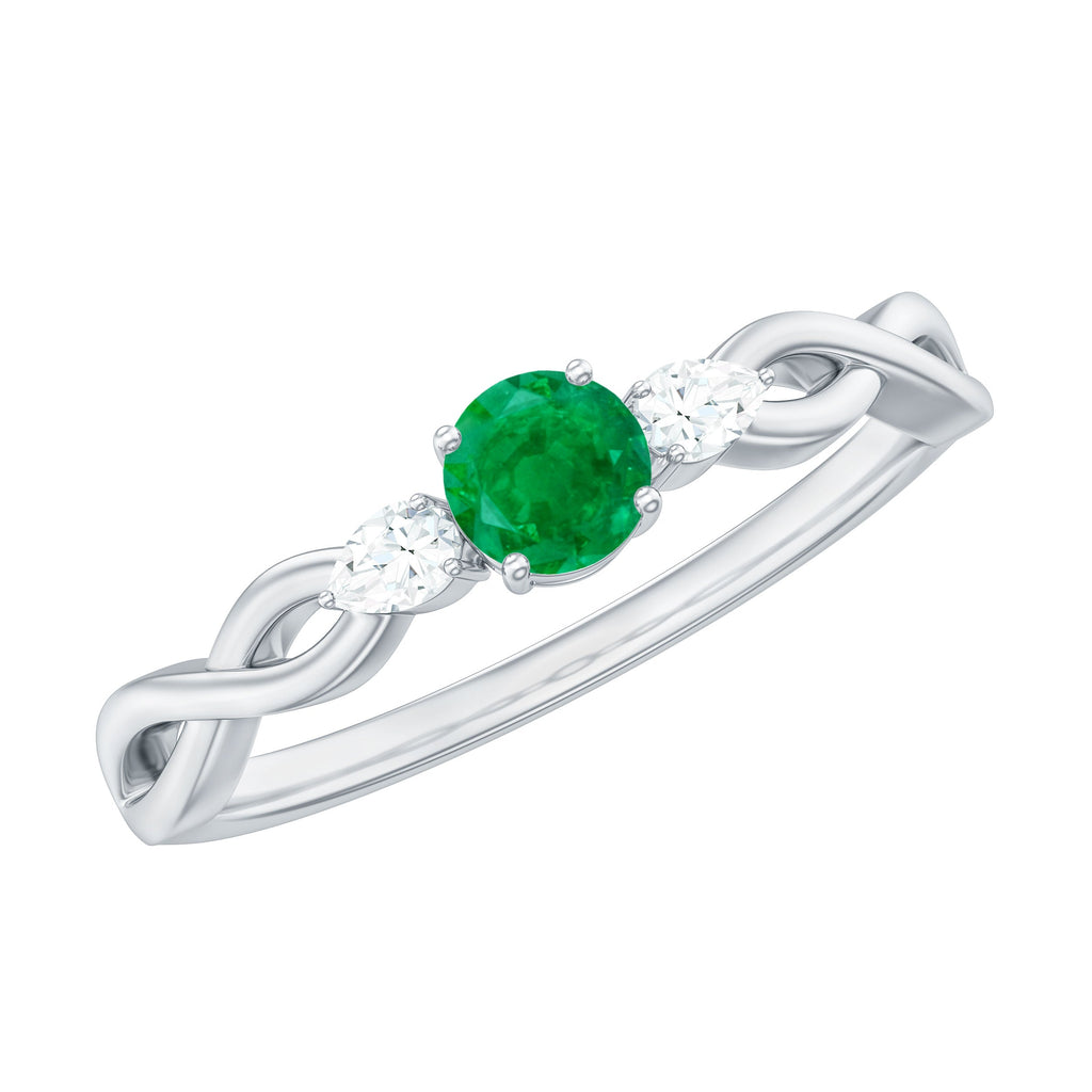 Genuine Emerald and Diamond Promise Ring with Crossover Shank